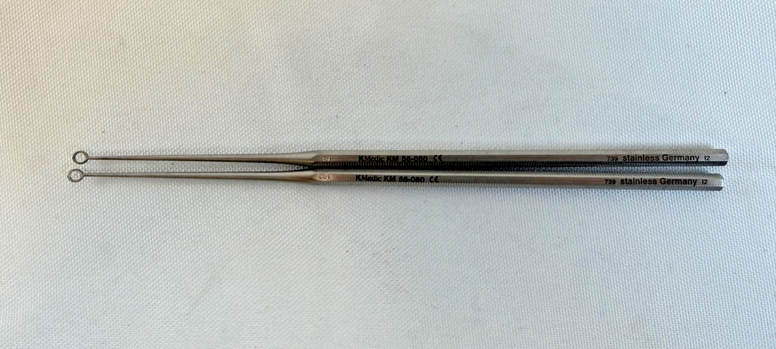 Pair of KMedic KM 56-080 Buck Ear Curette #2 6.5″ Angled Blunt Tip ENT Otology