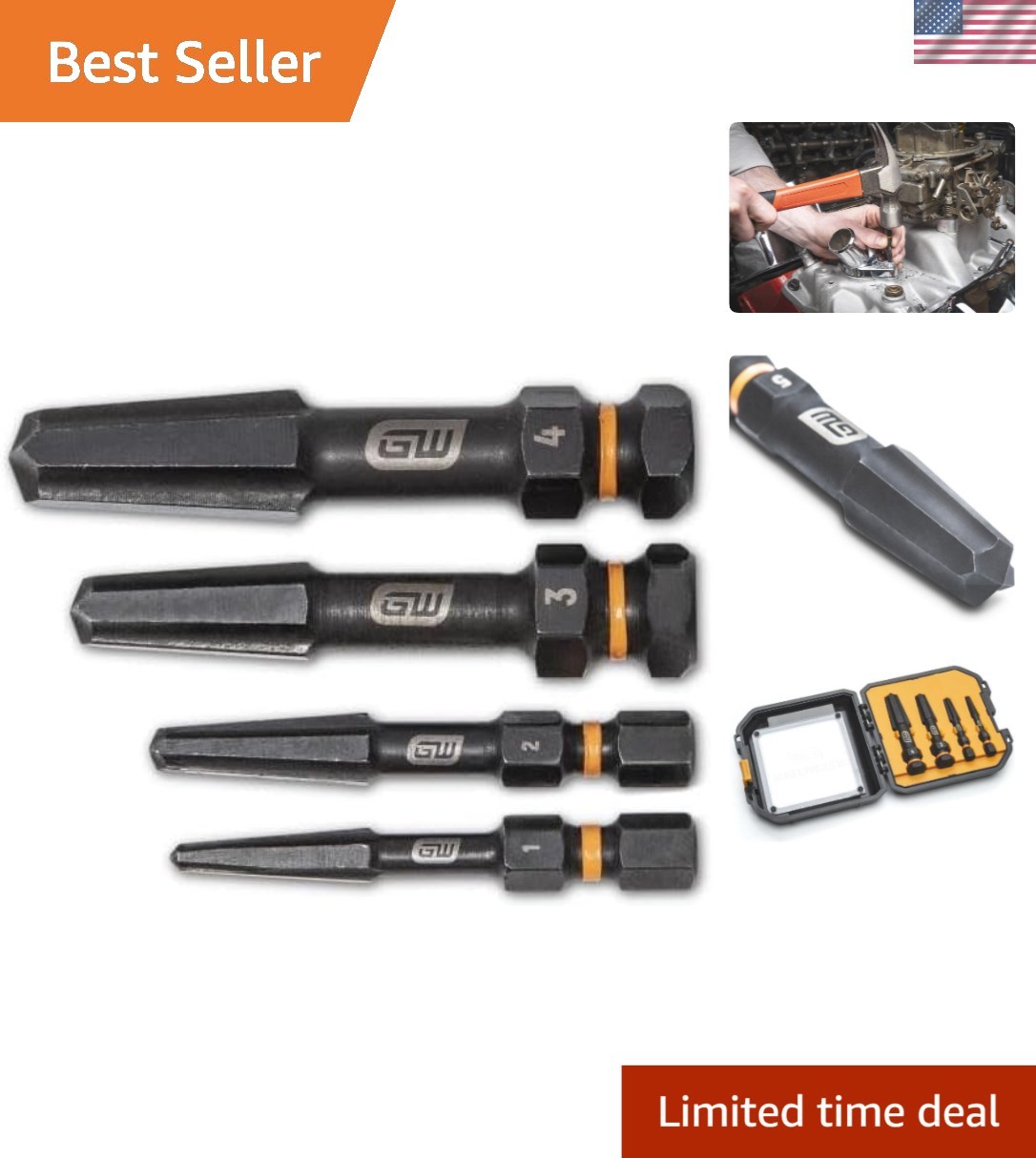 Large Chrome 4 PC Bolt Biter Screw Extractors for Effortless Fastener Removal