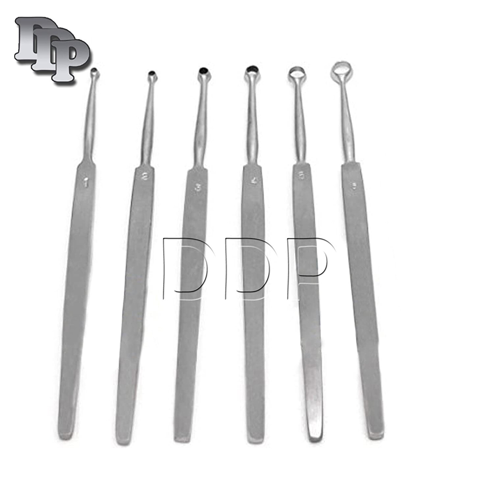 6 Pcs Fox Dermal Curettes Dermatology 1mm-6mm ENT Surgical MedicaI Instruments