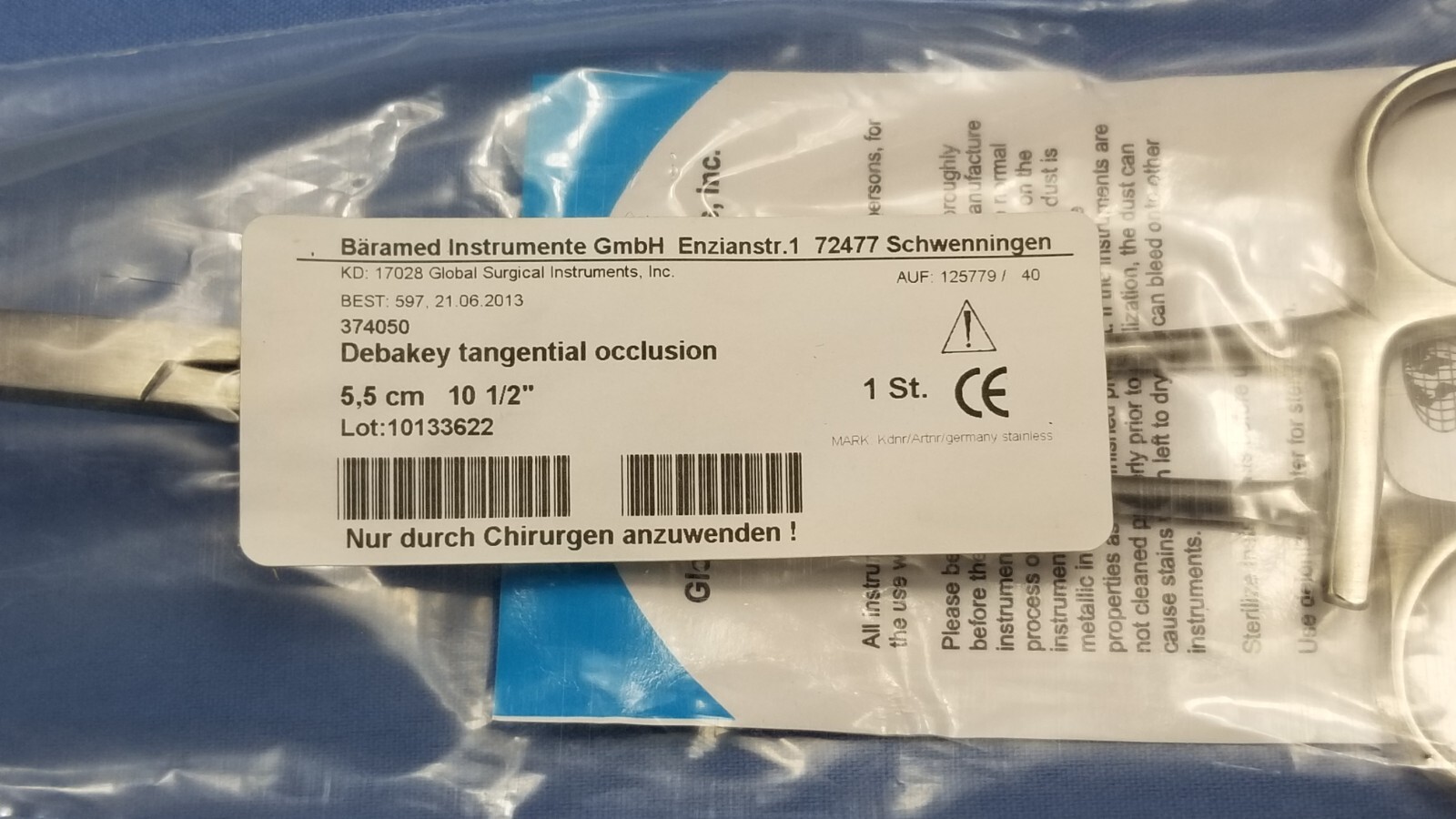 German Stainless Steel Debakey Tangential Occlusion Clamp 374050