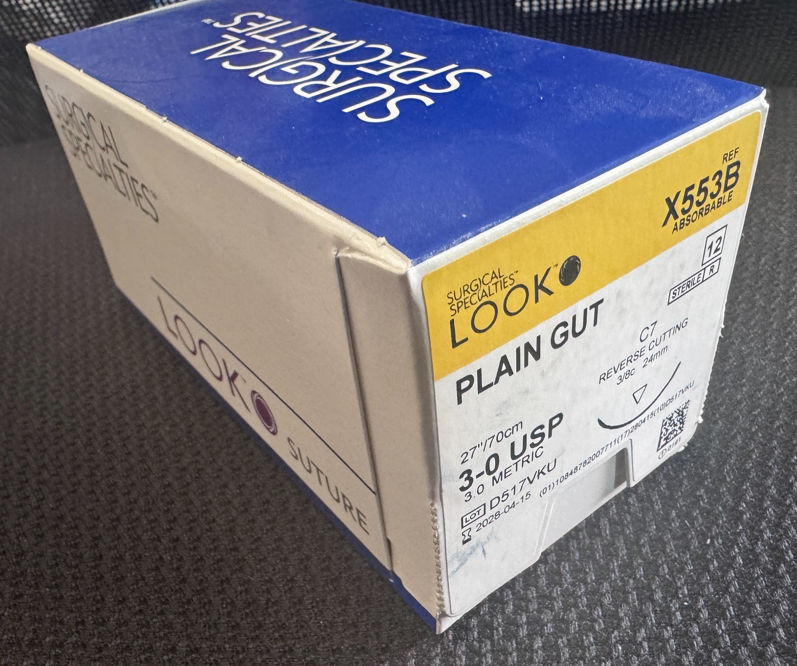 Look X553B Plain Gut Absorbable Sutures 3-0 27″ C7 3/8 Circle 24mm 12/Pk