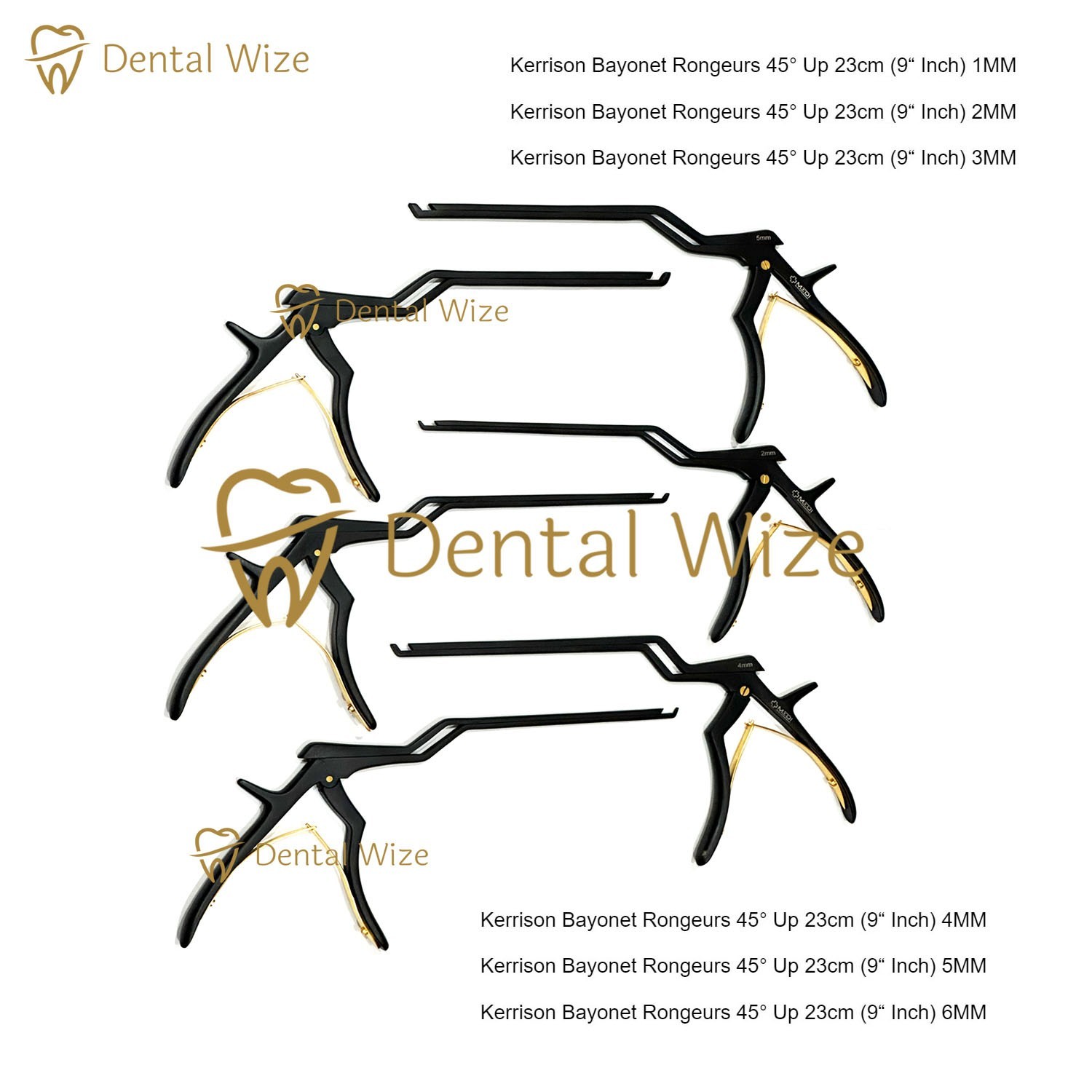 Bayonet Kerrison Rongeur Set, Black 9″ – 45° Up, 1mm–6mm (6 Pieces)