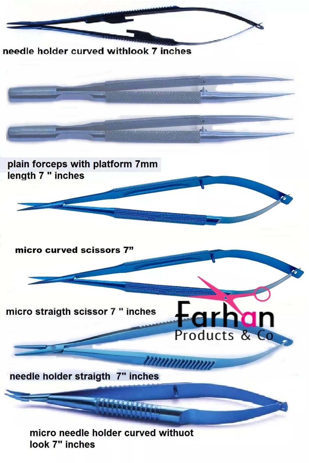 Titanium plastic surgery instruments 7 ” inches item total 7 piece