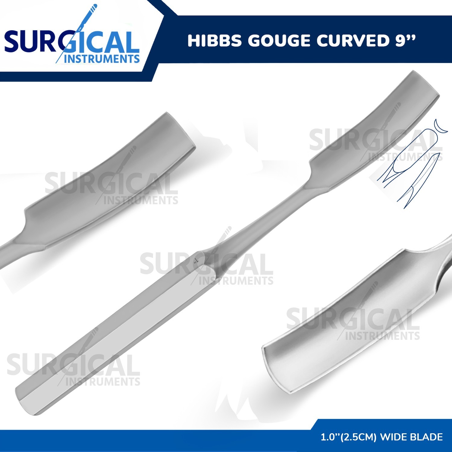 HIBBS Gouge 9″ with 1″ (2.5cm) Curved Blade Orthopedic Instruments German Gr