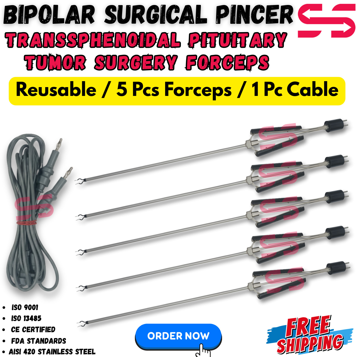 Bipolar Surgical Pincer-Transsphenoidal Pituitary Tumor Removal Surgery Reusable