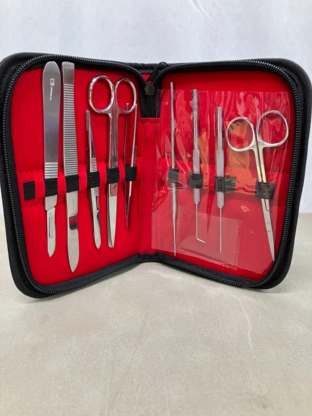 9 Pieces Set Stainless Steel Dissection Surgical Kit Set Red Case Medical Tools