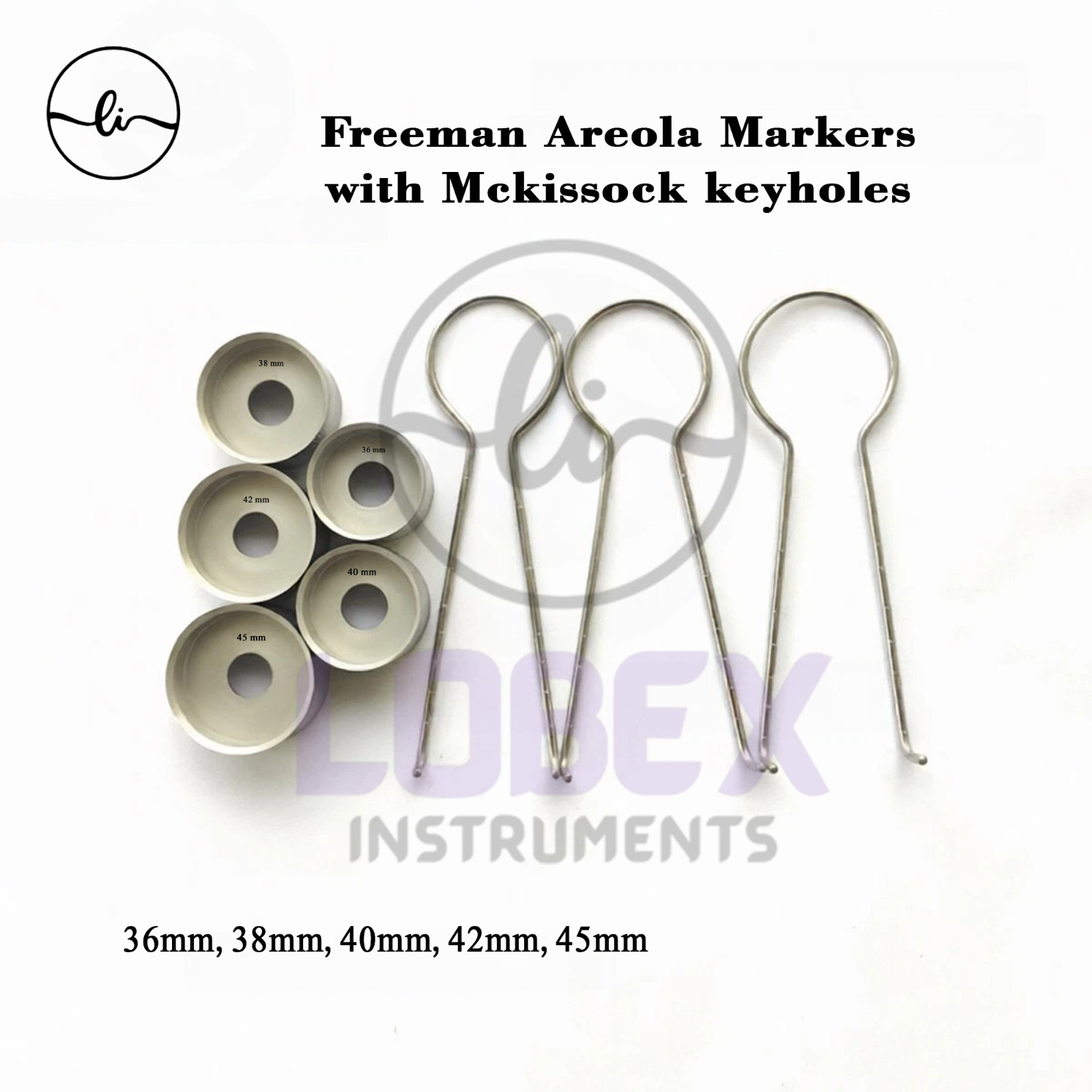 Freeman Areola Marker 5-pieces set of 36,38,40,42,45 mm with McKissock keyhole