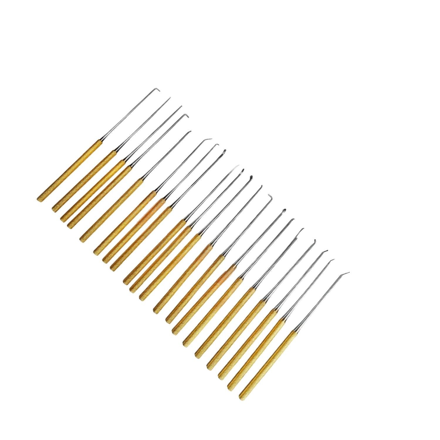 Rhoton Micro Dissector Set 20 Pieces with Gold Neurosurgery Surgical Instruments