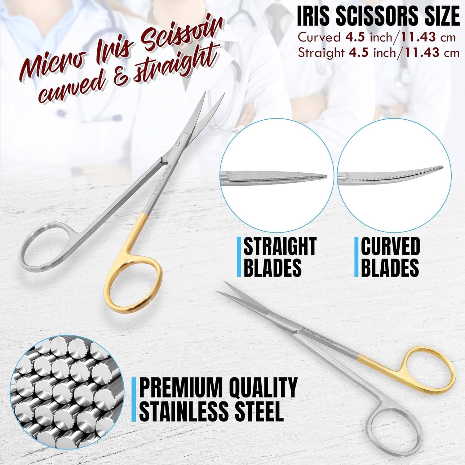 Set of Iris Micro Dissecting Scissors 4.5″ STR/CVD Serrated Super-Cut Fine Point
