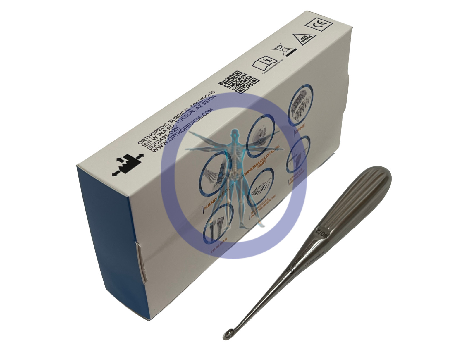 Orthopedic Surgical Bruns Curette 7”, Straight, Oval, # 0/2 *NEW*
