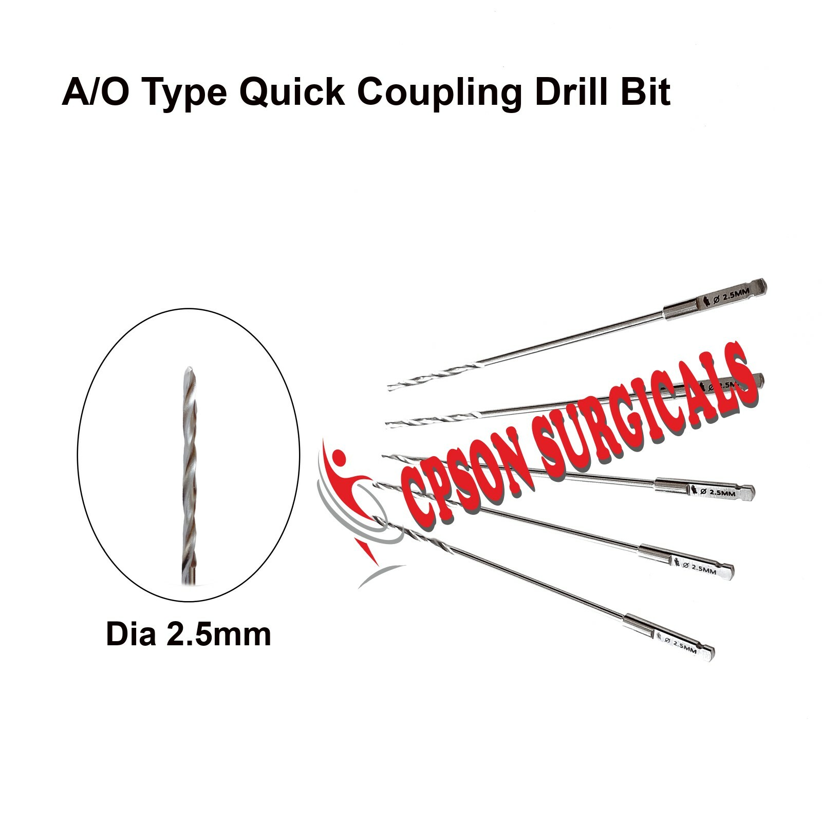 Veterinary Quick Coupling Drill Bits 2.5mm Lot of 5pcs Surgical Instruments