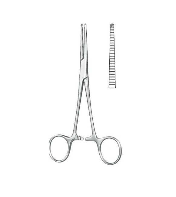 6 KOCHER Hemostatic Forceps, 5.1/2″ , Straight, Serrated Jaw, 1 x 2 Teeth