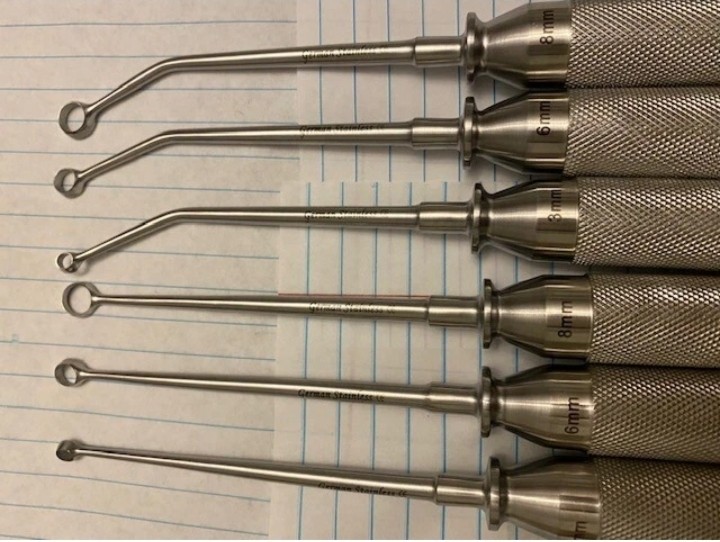 6PCS SET Cone Ring Curette Straight & Bent Ring 3+6+8mm Length 8.75″