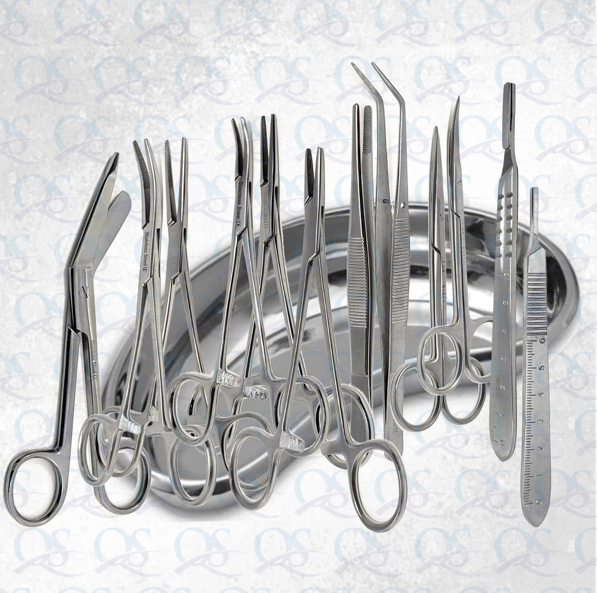 Set of 13 Pieces Basic Minor Surgery Kit Steel Kidney Tray Surgical Instruments