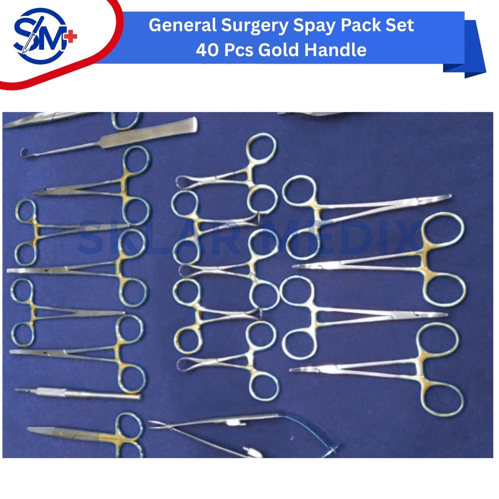General Surgery Vet Spay Pack Set 40 Pcs Gold Handle Surgical Instruments Kit CE