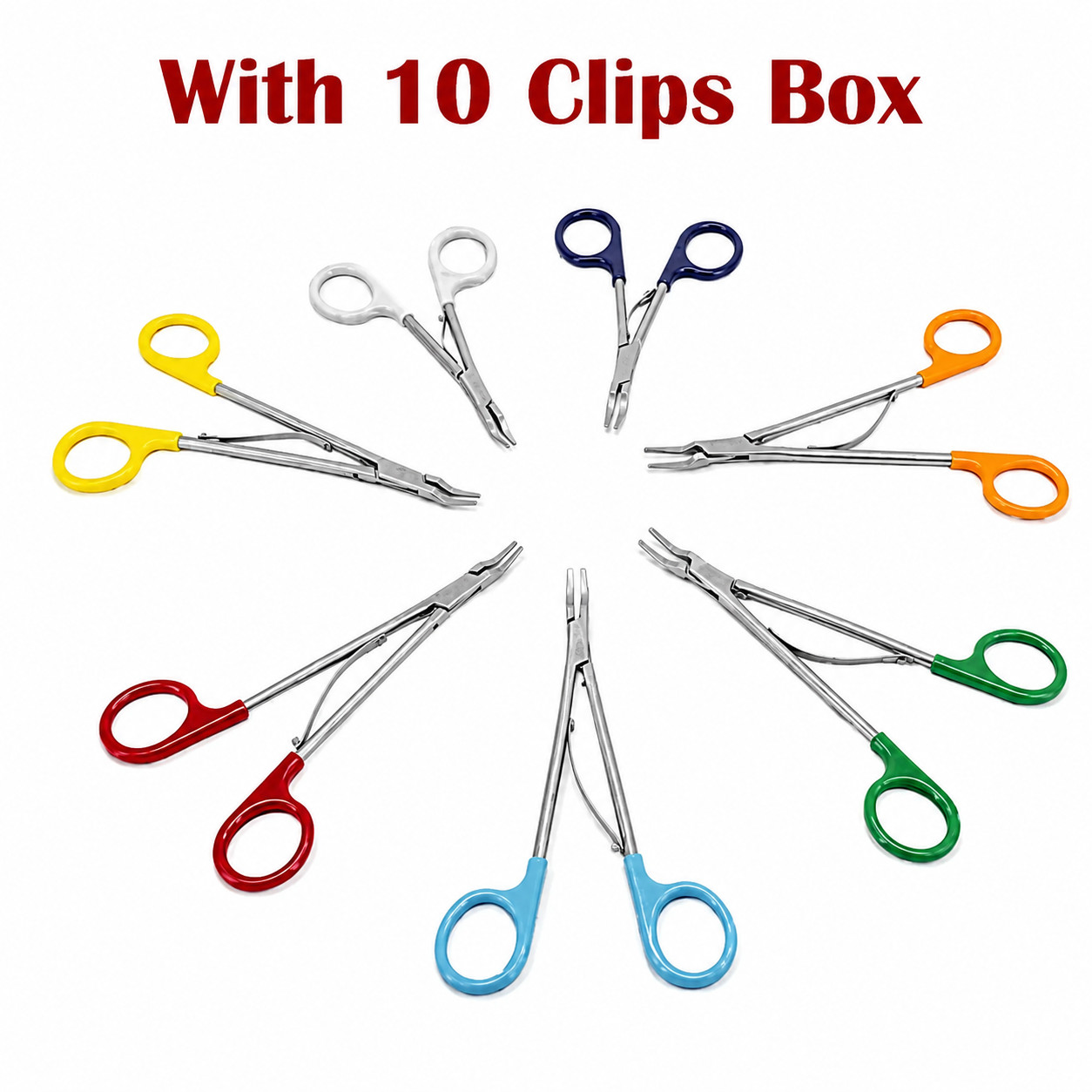 10Pc Open Surgical Polymer Ligating Clip Applicator Set w/ 10 Hemoclip Cartridge
