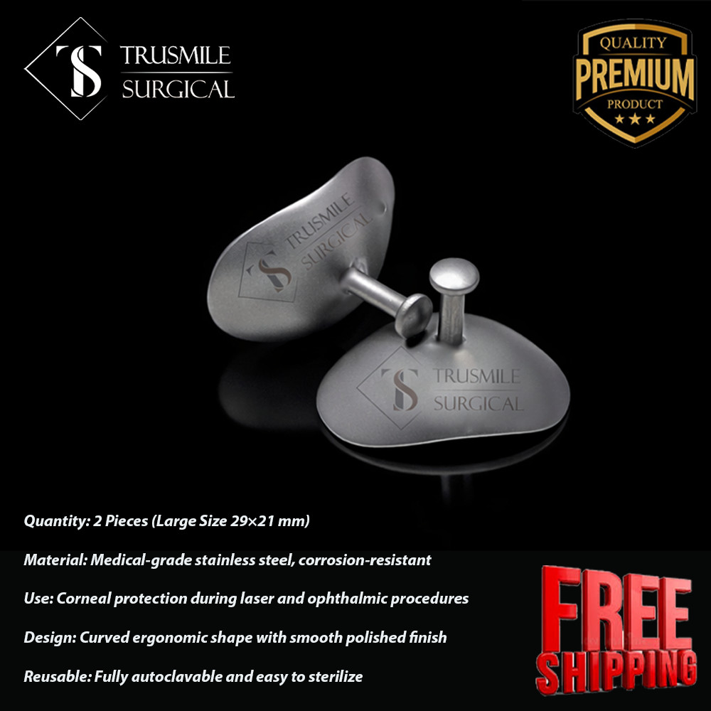 2 Pcs Corneal Eye Shield Stainless Steel | L 29mm X 21mm | Laser Eye Protector