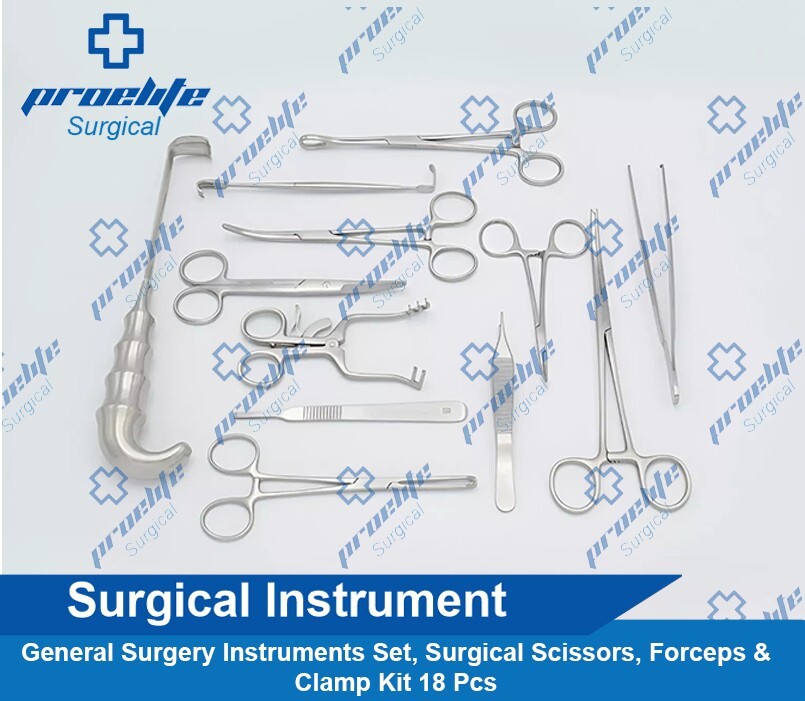 General Surgery Instruments Set, Surgical Scissors, Forceps & Clamp Kit 18 Pcs