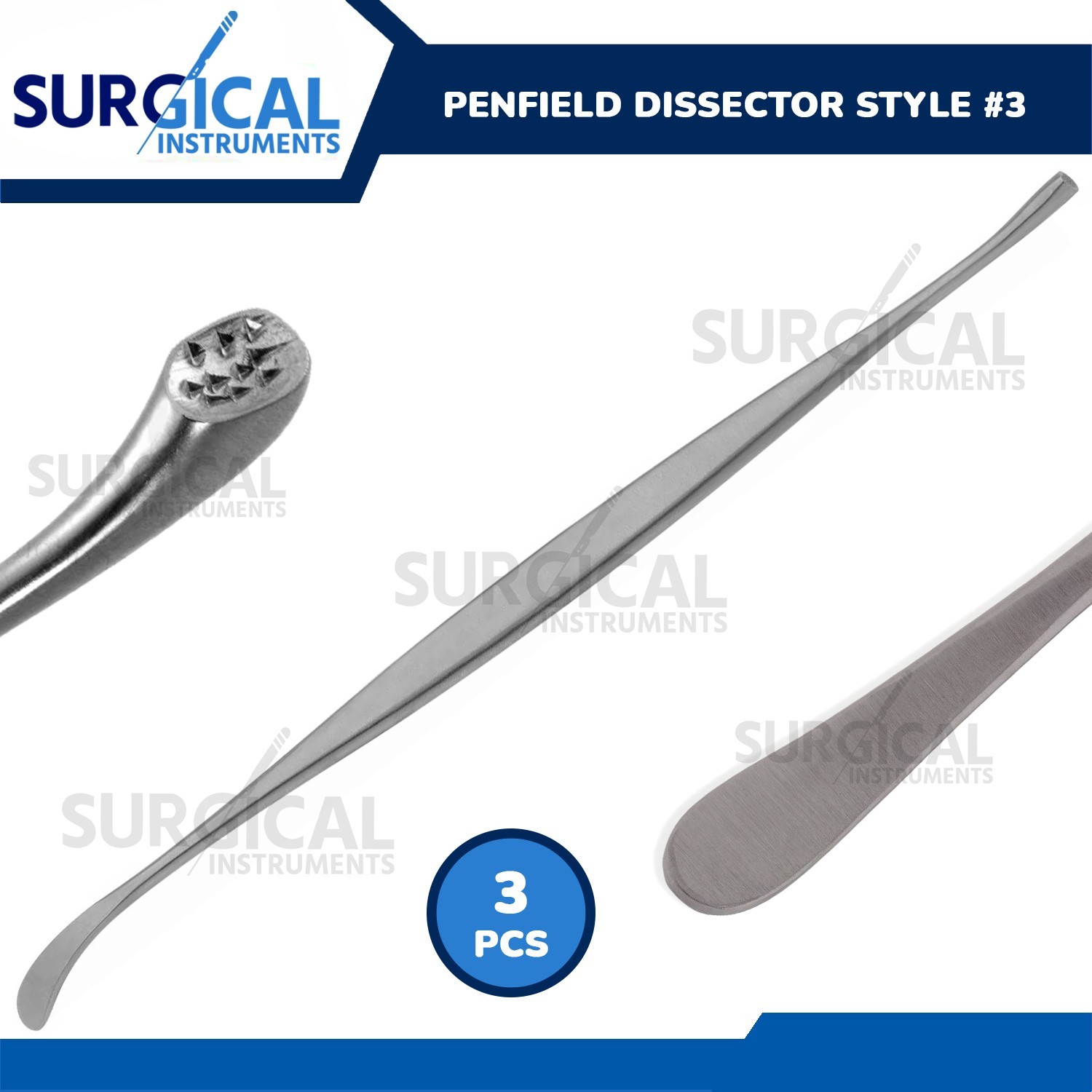 3 Pcs Penfield Dissector Style #3 Wax Packer & 6mm Blunt Fully Curved German Gr