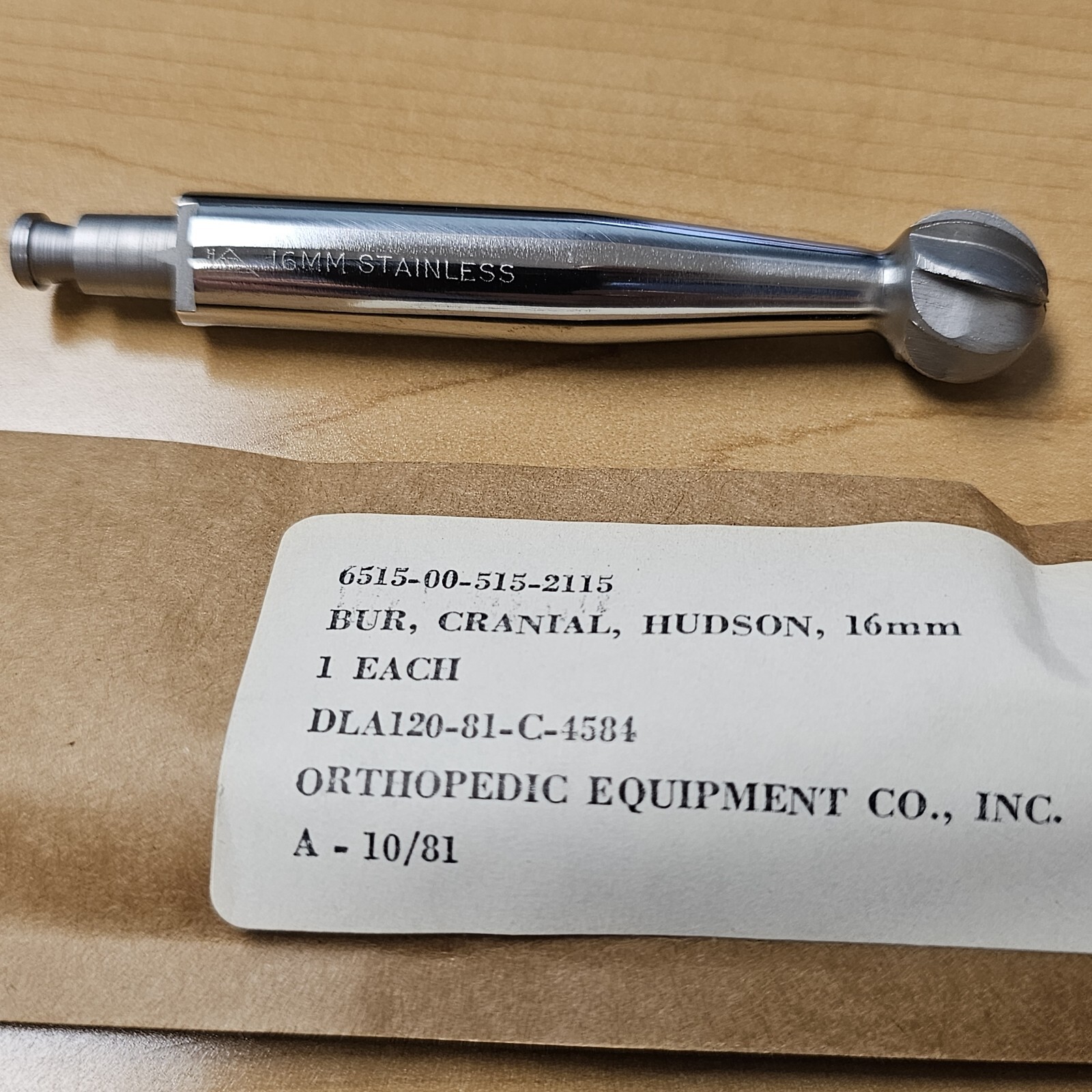 Hudson Burs Orthopedic (1) 16mm Round – Brand New, Sealed