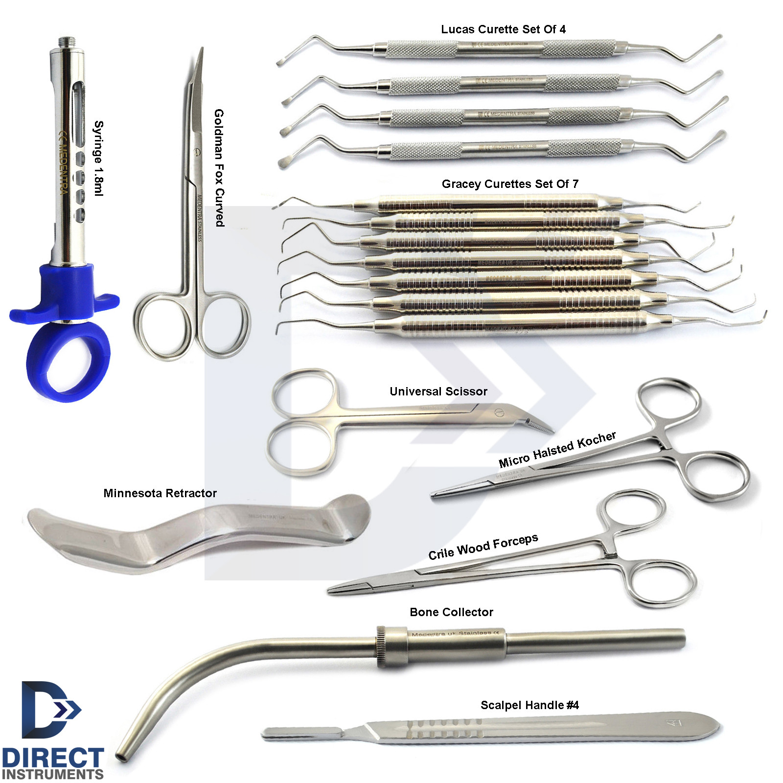 Periodontal Surgery Instruments Set Implant Surgical Lucas Bone Curettes Gracey