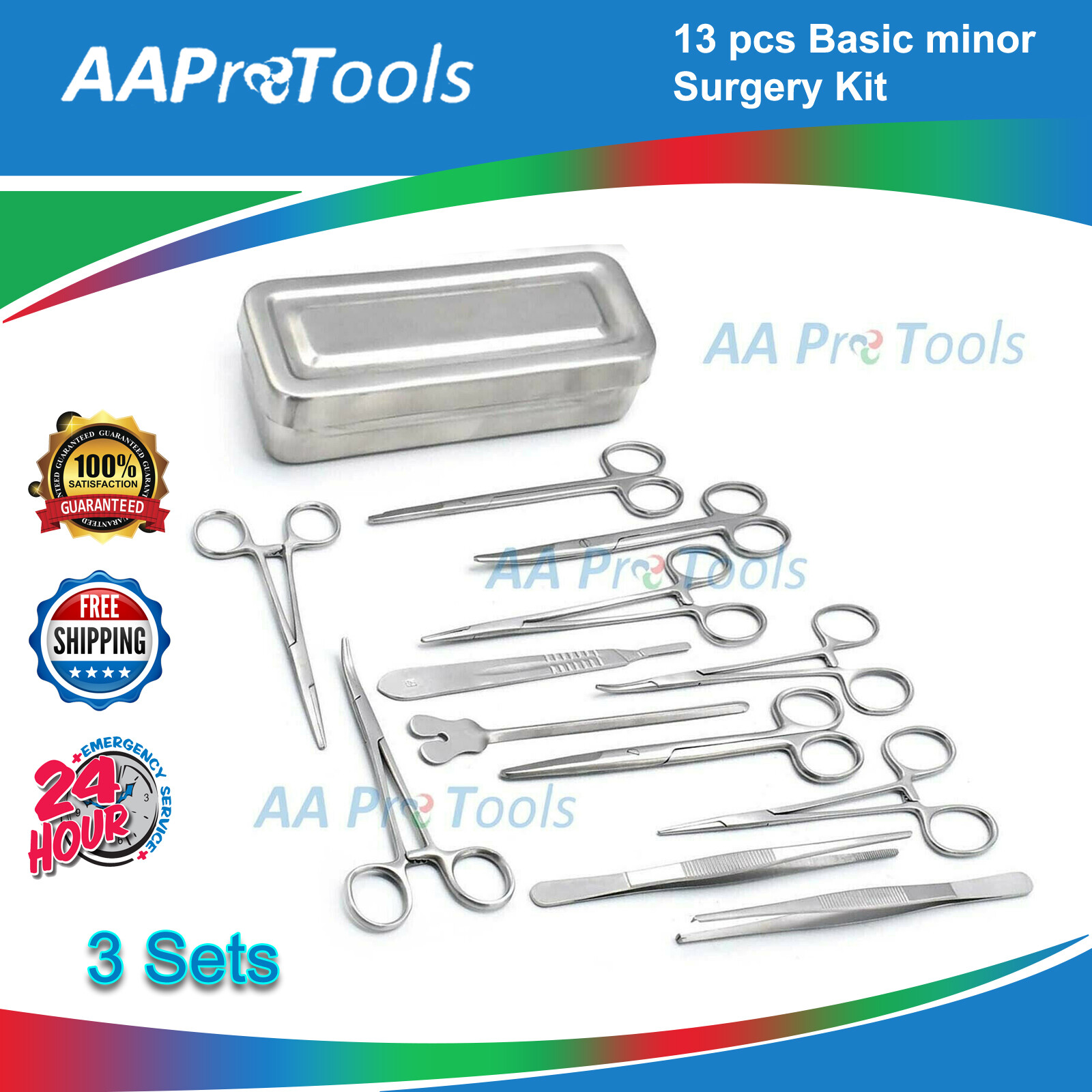 NEW 3X Basic Minor Surgery Kit 13PCS A+ Steel Box Surgical Instrument DS-1290