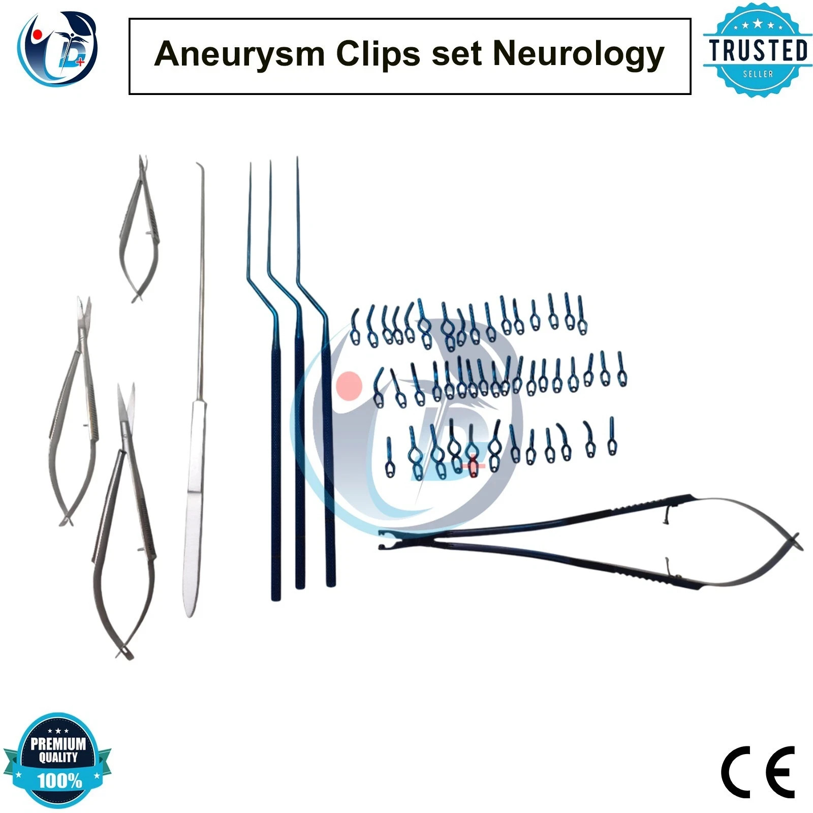 40 ANEURYSM TITANIUM CLIPS+3MICROSCISSORS SET+ROTATING CLIP APPLICATOR
