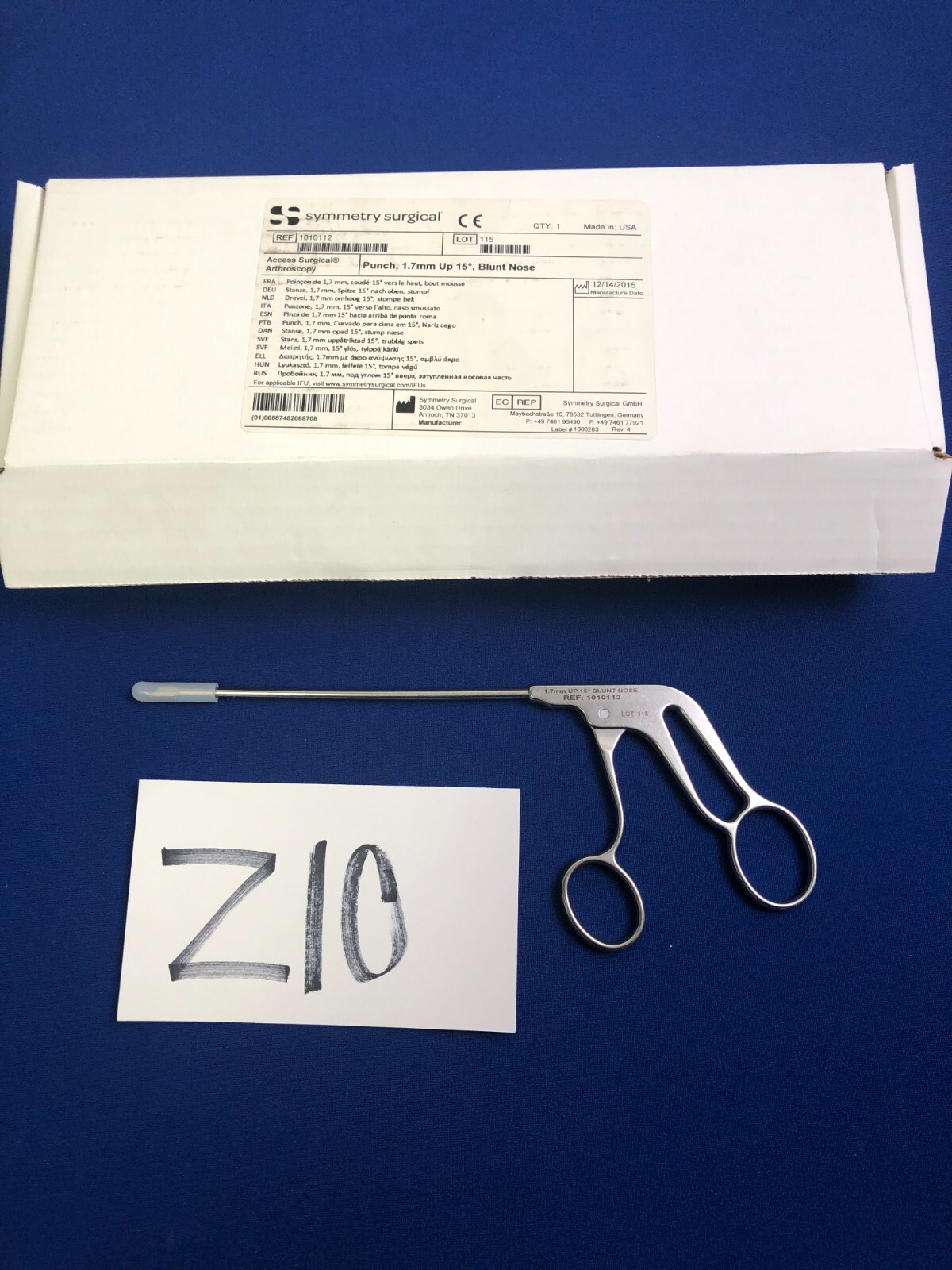 **NEW** Z10 Symmetry/Access Surgical Arthroscopic Punch, 1.7mm Up 15°, Blunt
