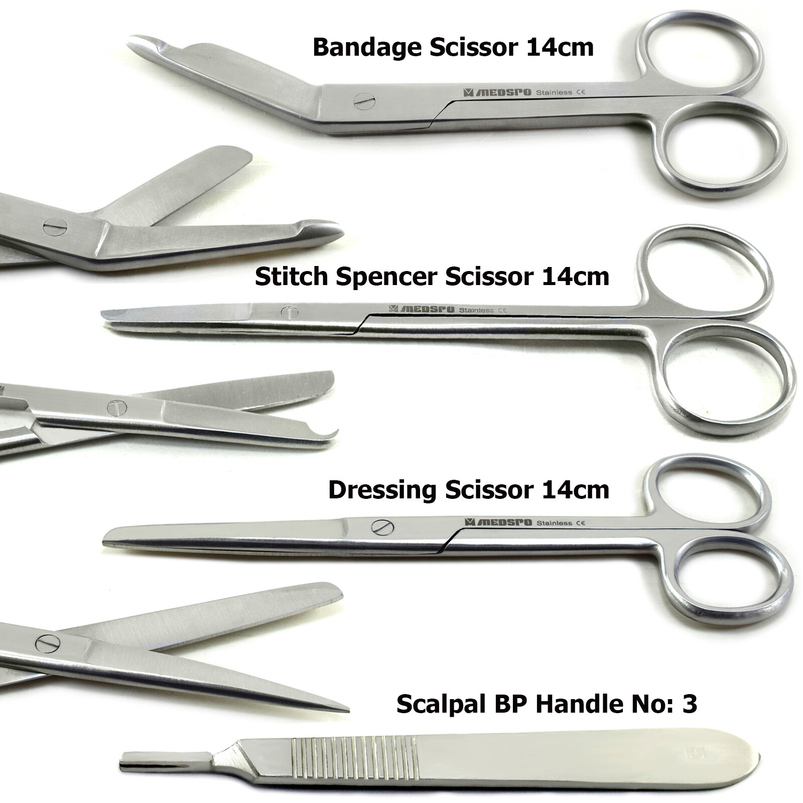 4PCS MEDICAL FIRST AID SUTURE DRESSING SCISSORS TWEEZERS SURGICAL INSTRUMENTS