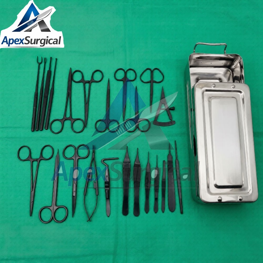 Blepharoplasty Instruments Set – Black | Plastic & Eye Surgery Kit with Box