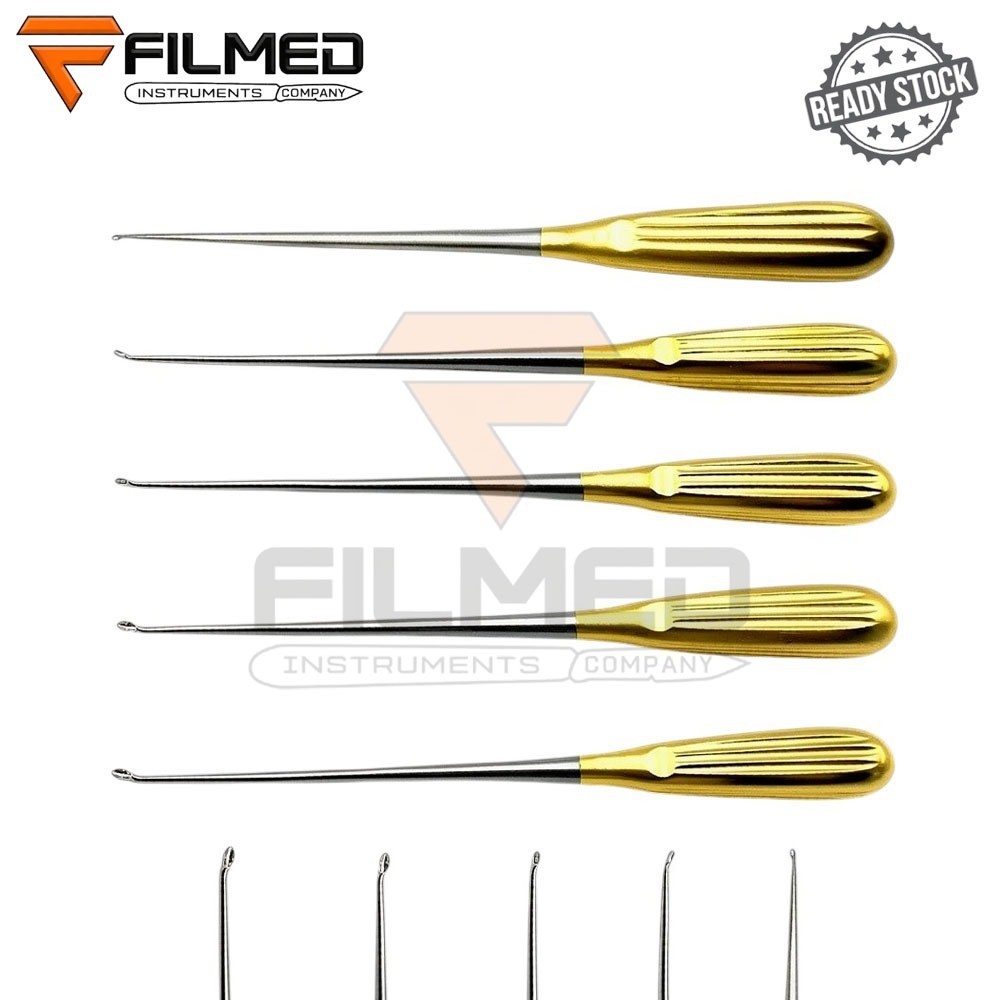 Cervical Bone Curette Set Of 5 Pcs Orthopedic Curettes with Golden handle A+