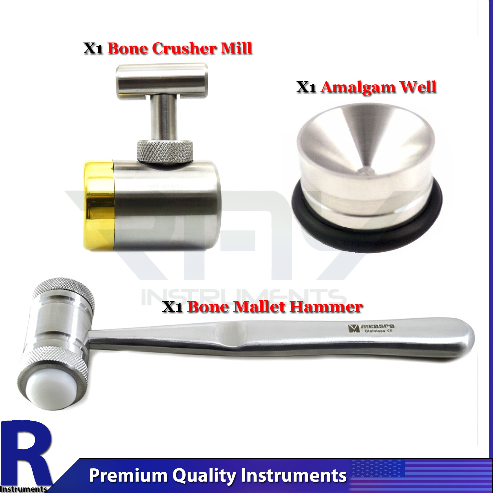 Dental Bone Mallet Hammer Surgical Implant Surgery Bone Graft Crusher Mill Tools