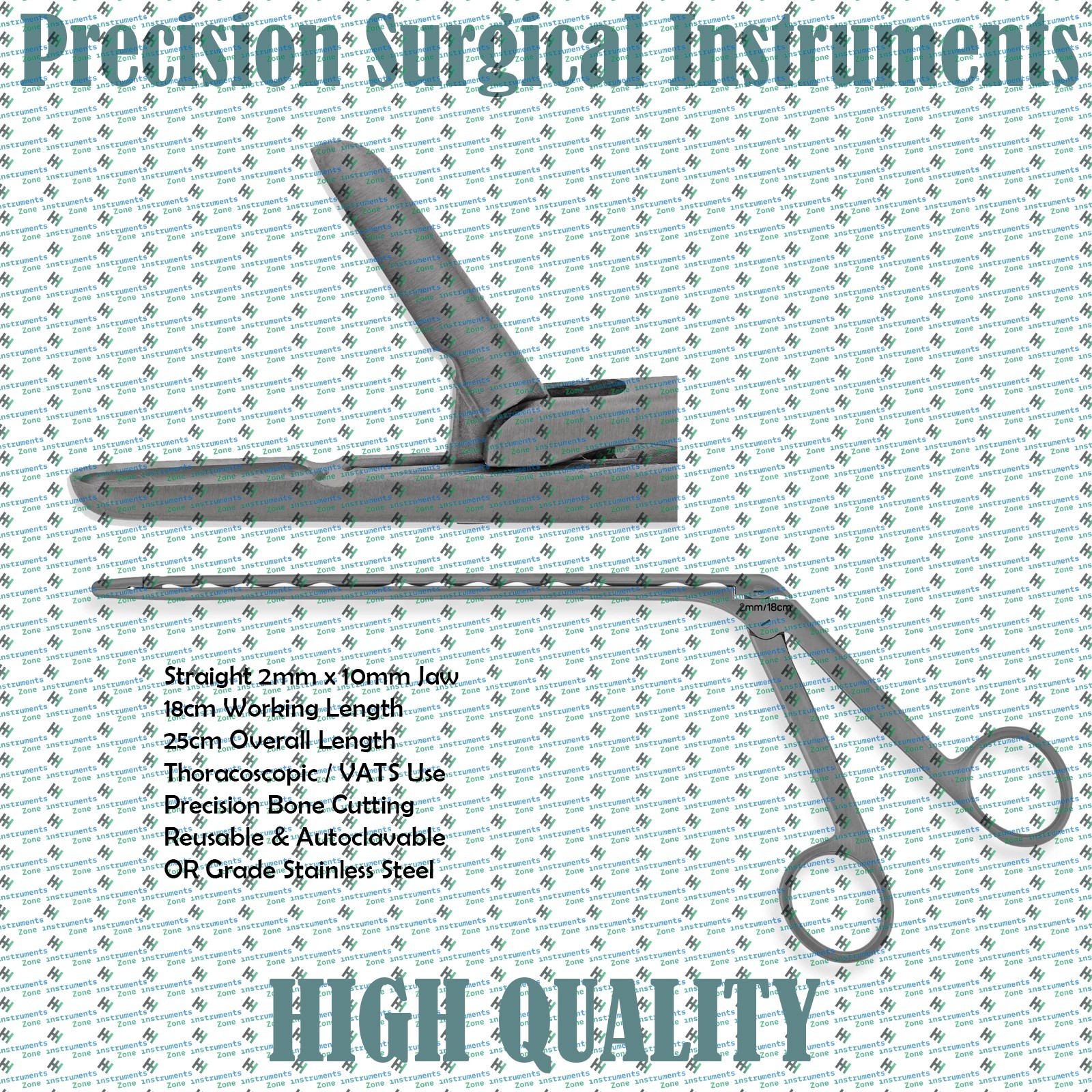CleanWave Rongeur Straight 2mm x 10mm Jaw 25cm Thoracoscopic Surgical Instrument