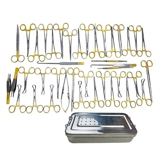 General Surgery Spay Pack Set 40 Pcs Gold Handle Surgical Instruments Kit W Box