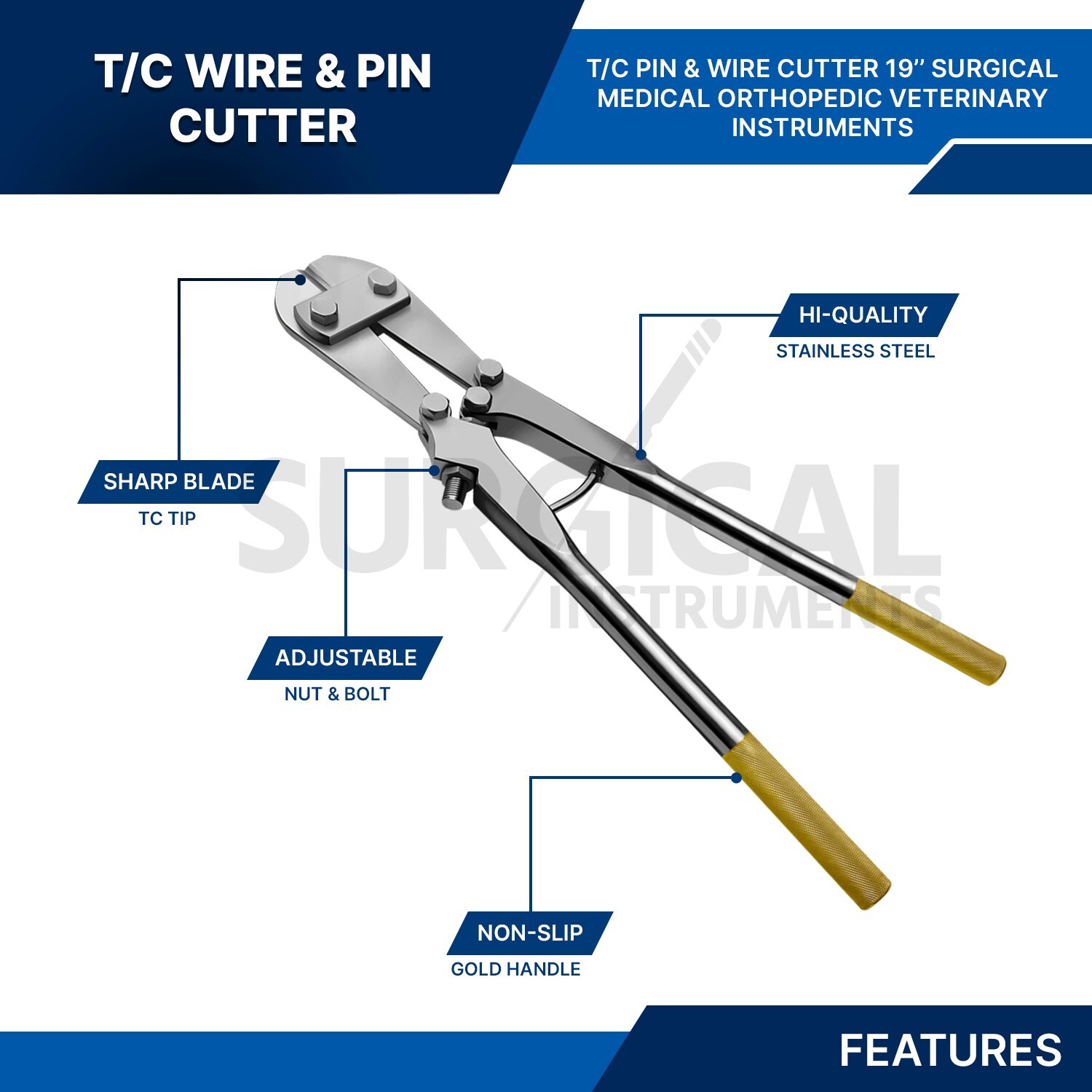 T/C Wire & Pin Cutter 18.5” Side Cutting W/Adjustable Bolt Veterinary German G.