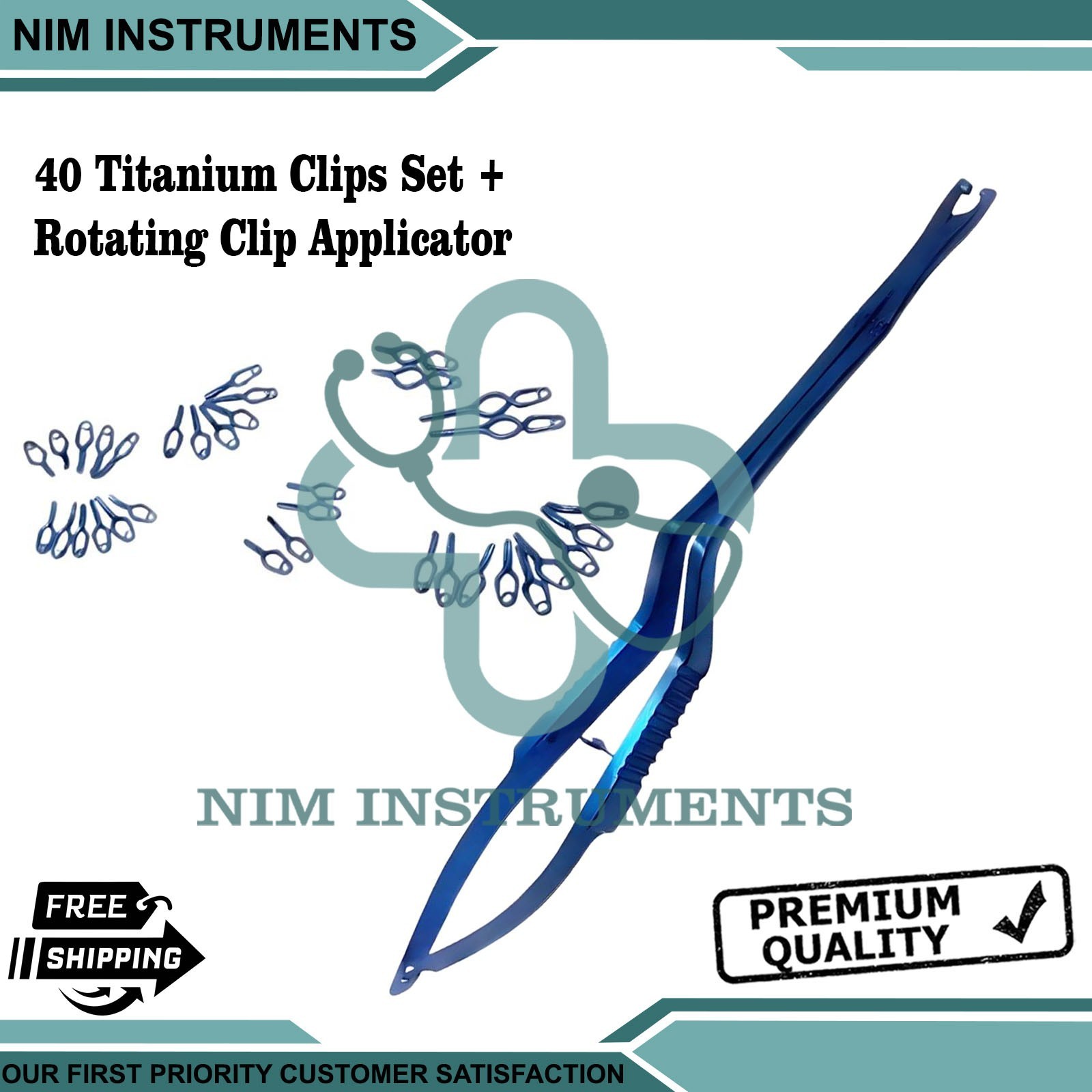 Aneurysm Titanium Clips Set | 40 Clips + Rotating Clip Applicator Instruments