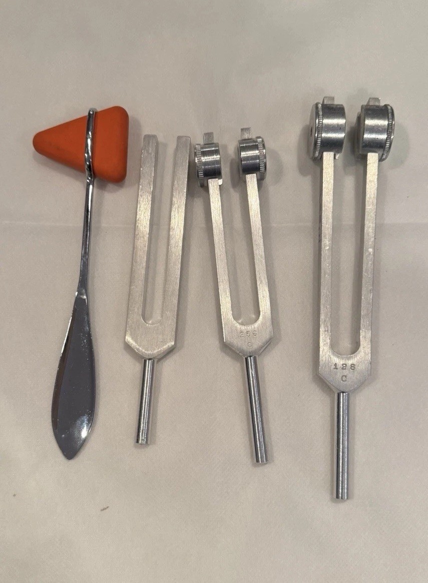 Medical Tuning Fork Set 128Hz 256Hz 512Hz with Reflex Hammer