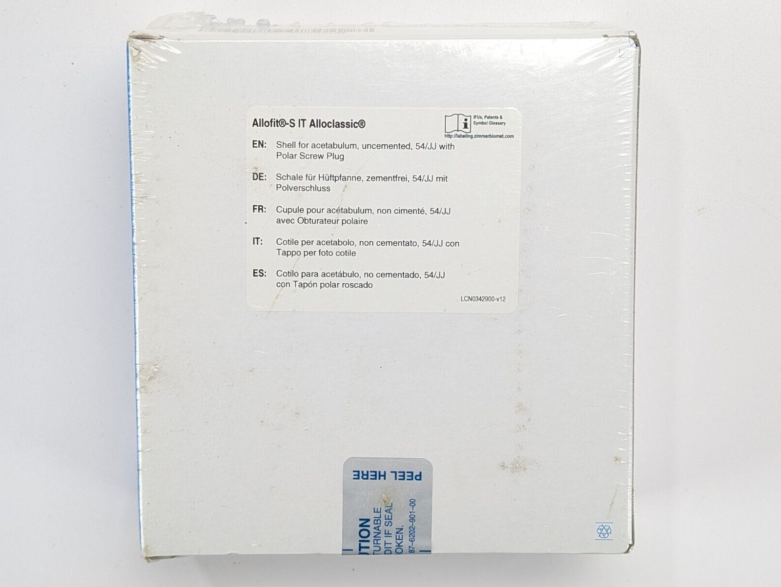 ZIMMER BIOMET Allofit S IT Alloclassic Shell For Acetabulum, Uncemented, 54/JJ