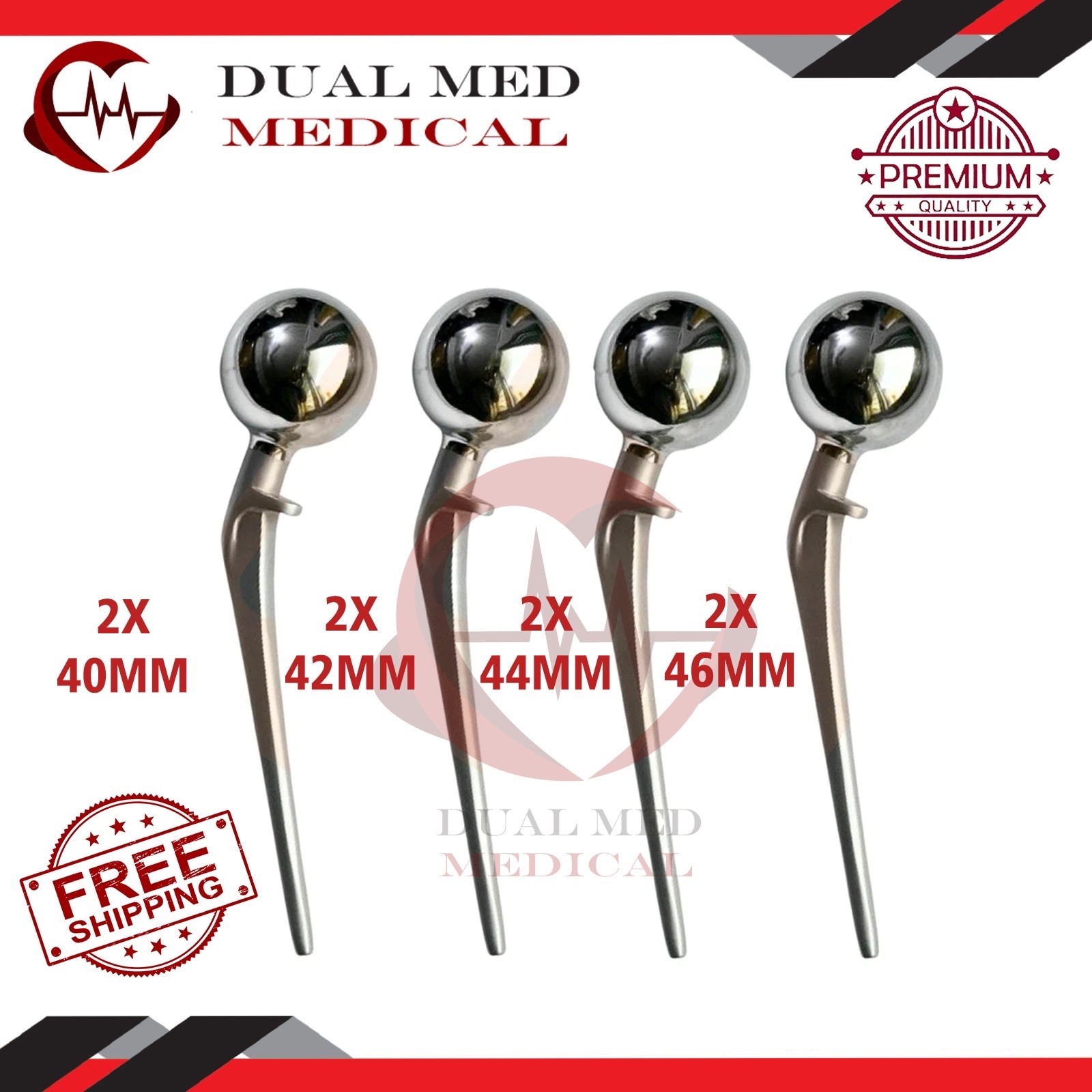 Lazcano Hip Prosthesis 40, 42, 44, 46mm Size 2 PCS Each Orthopedic Instruments