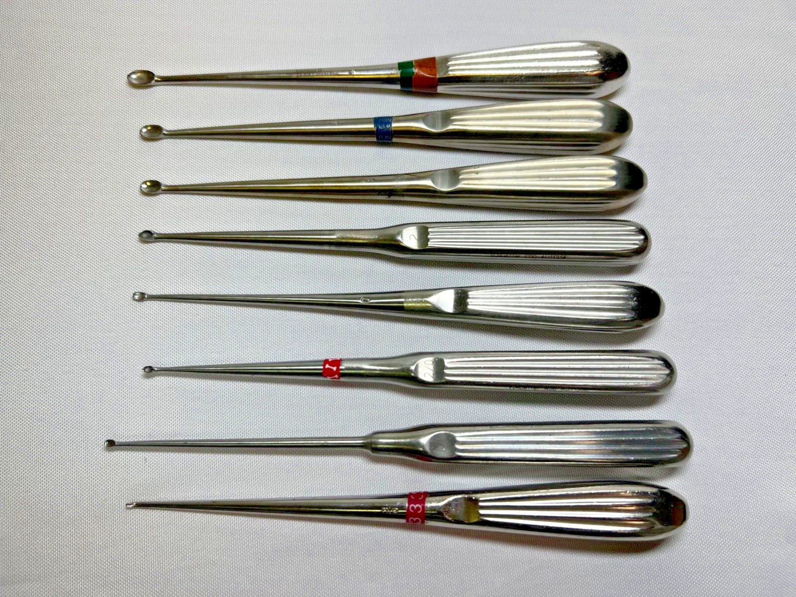 Set Of 8 Codman Aesculap Jarit V.Mueller Bone Cup Curettes Spinal Orthopedics