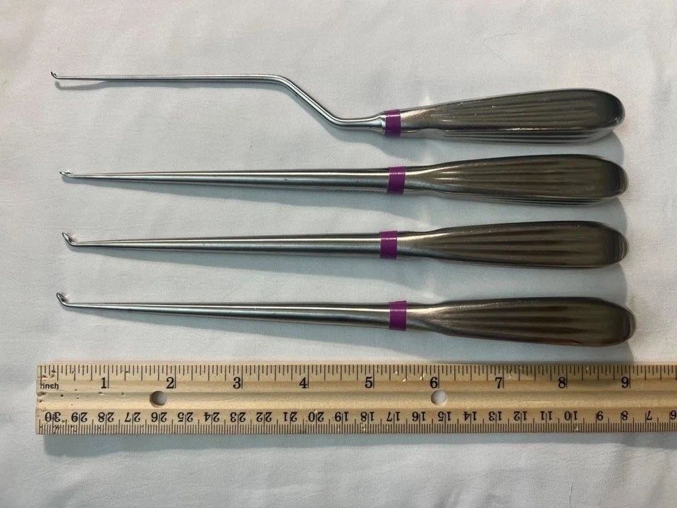 Set Of 4 Millennium Spinal Curettes Sizes 0,00,0000 Angled & Straight 9″ Length