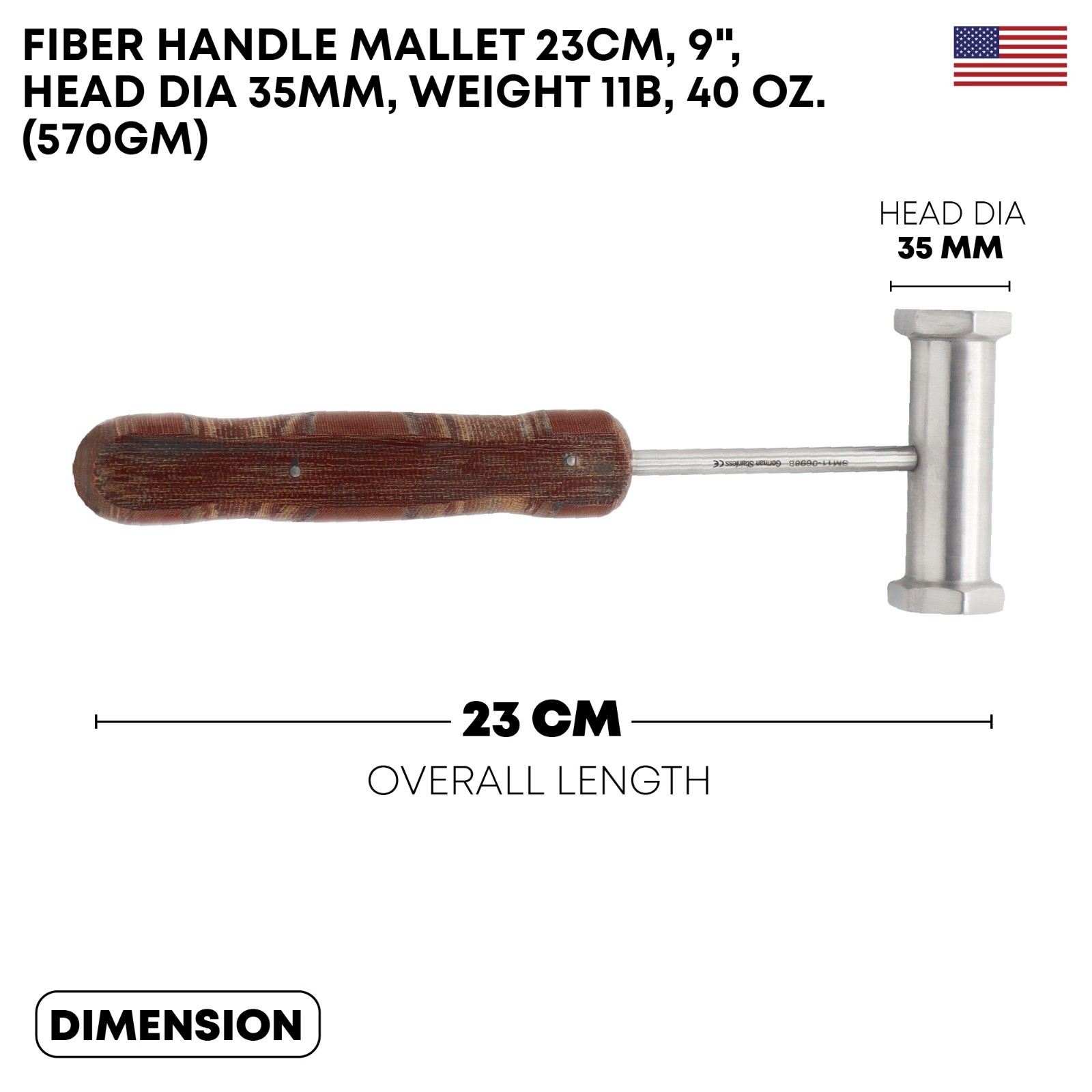 Fiber Handle Orthopedic Surgical Mallet Bone Hammer 9 Inch 35mm 570g