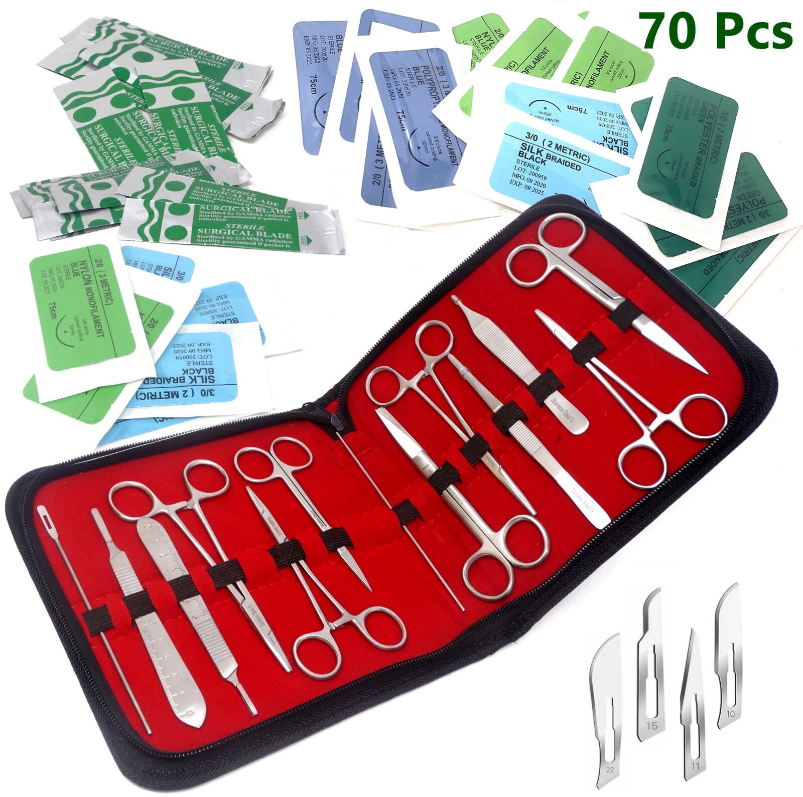 70 US Military Field Minor Surgery Instruments Forceps Scissors Practice Sutures
