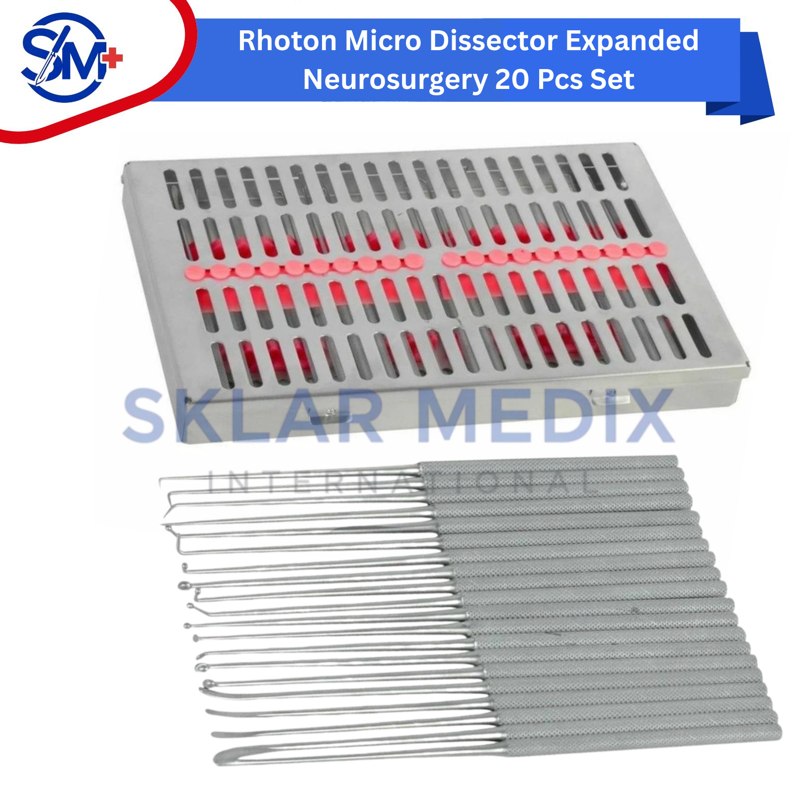 Rhoton Micro Dissector Expanded Set 20 Pcs Neurosurgery Instruments Set GermanCE