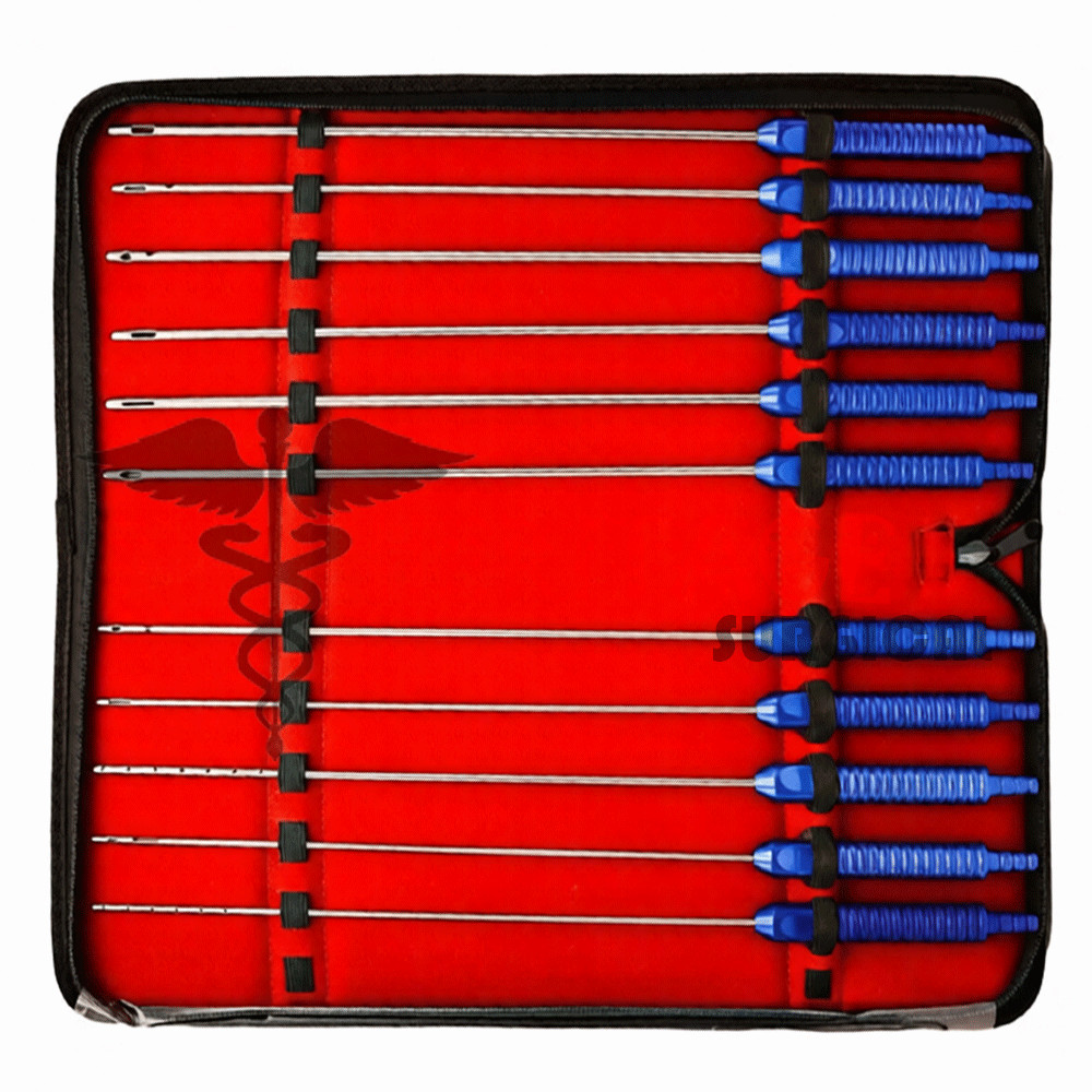 11 Pcs Liposuction Cannulas Fixed Handle Fat Transfer Cosmetic Surgery Kit Set