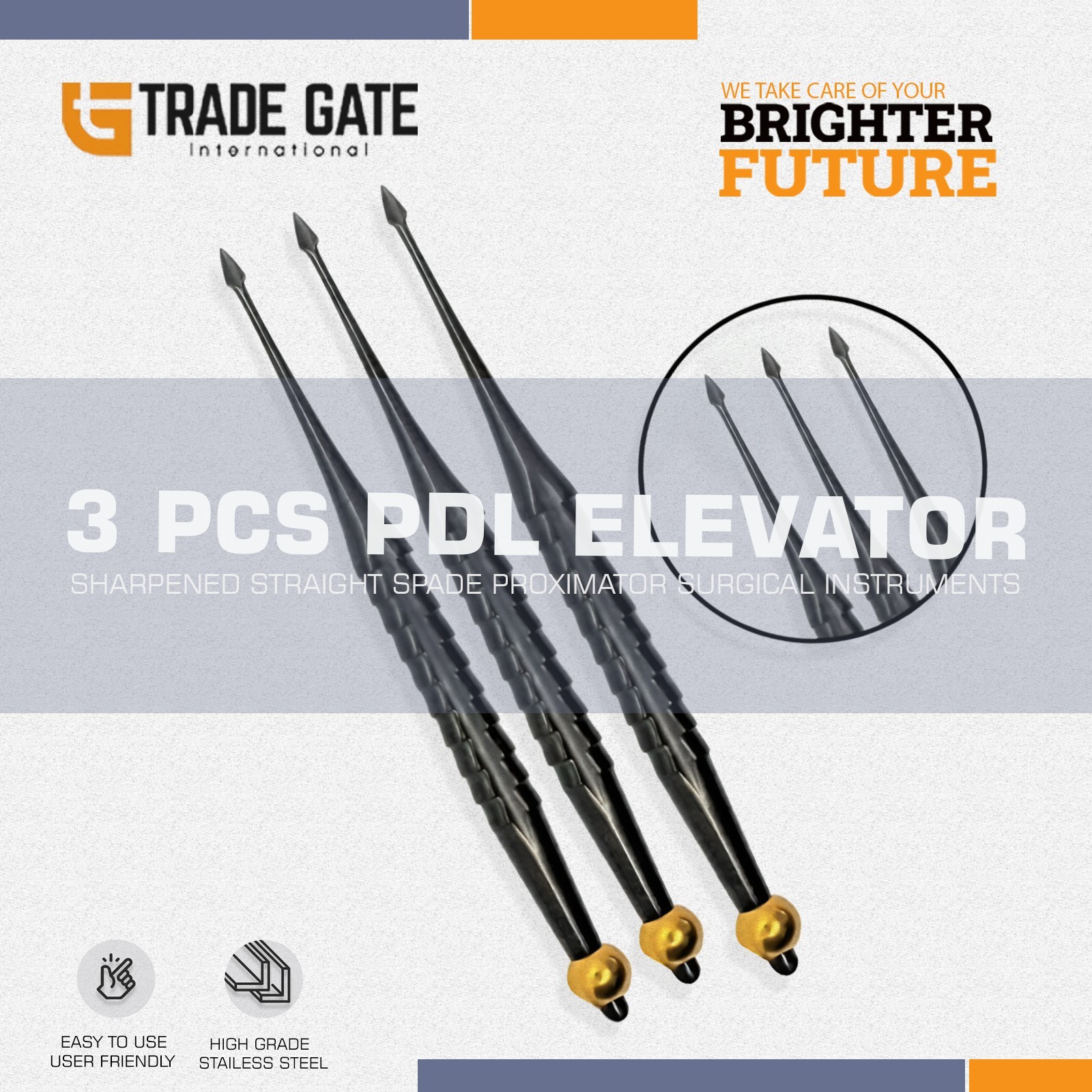 3 Pcs PDL Elevator Sharpened Straight Spade Proximator surgical Instruments
