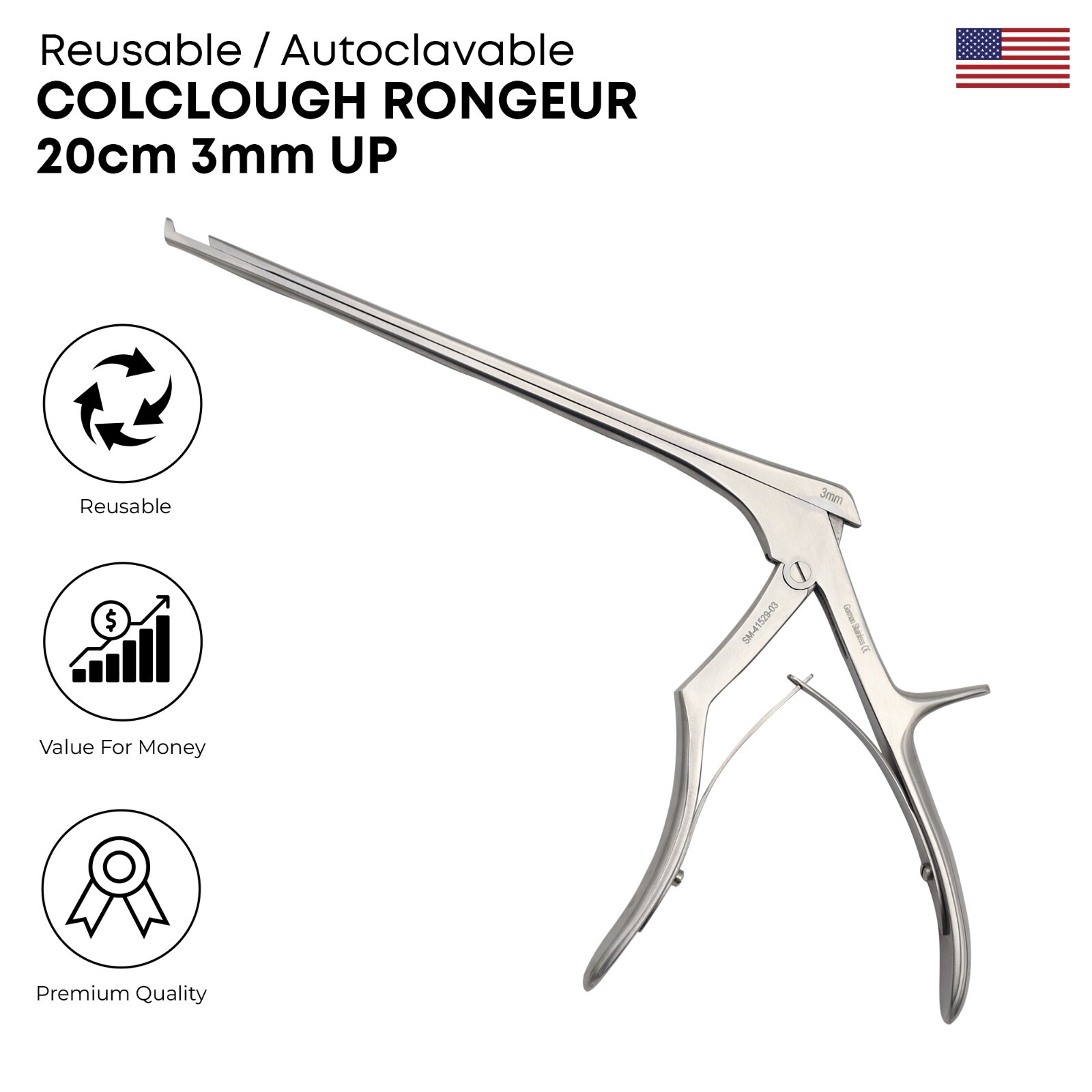 Colclough Rongeur 20 cm 3mm Up Stainless Steel Surgical Insturments