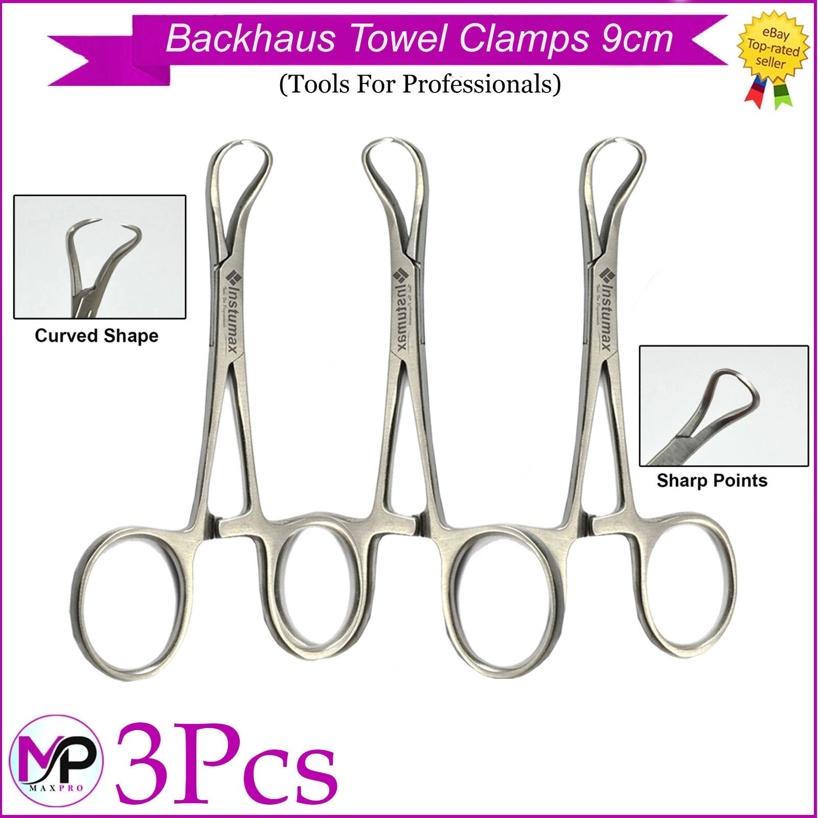 X3 Backhous Towel Clamps Forceps 9cm Surgical Stainless Steel Medical Instrument