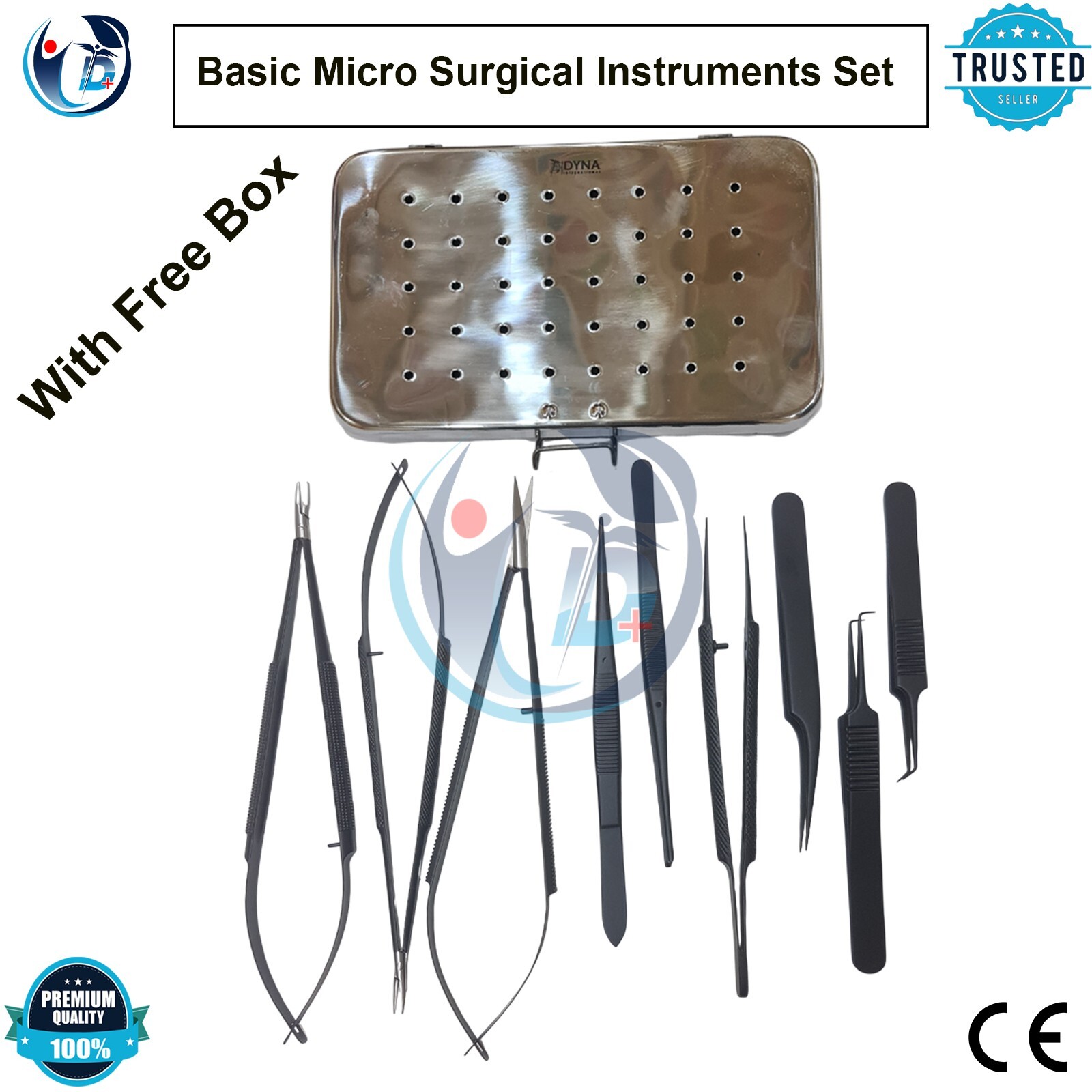 Basic Micro Surgical Instruments Set Micro Surgery Set 9 Pcs Black with Free Box