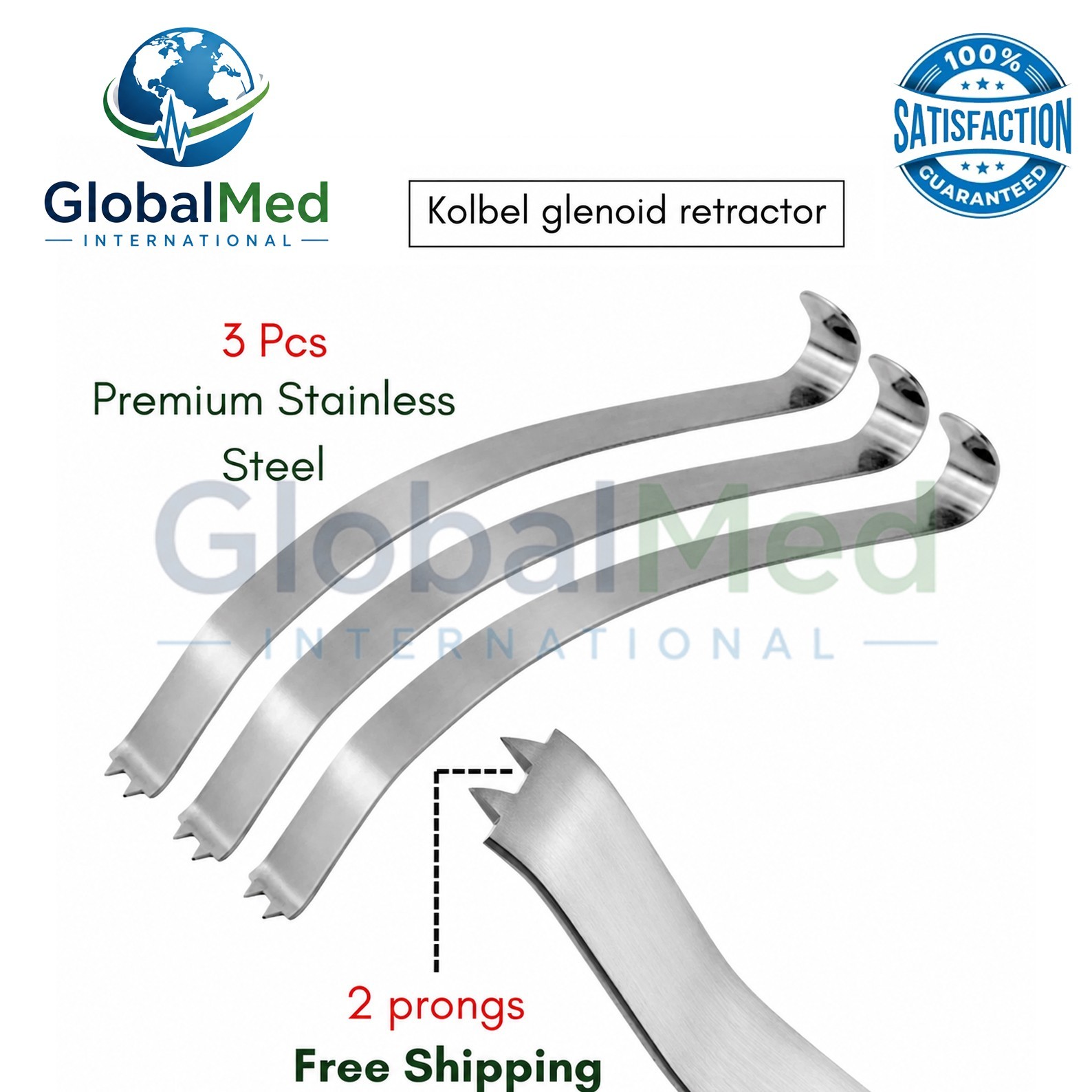 Kolbel Gglenoid Retractor 2 Prongs Orthopedic Instruments Surgical – 3 Pcs